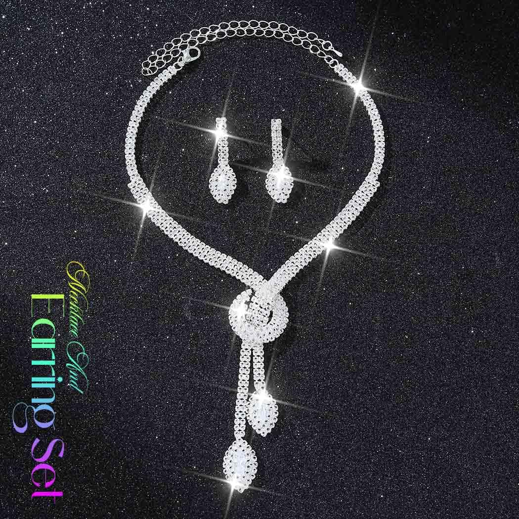 Unicra Silver Rhinestone Bridal Wedding Jewelry Set Crystal Necklace Earrings Sets Formal Prom Costume Jewelry Sets for Women an