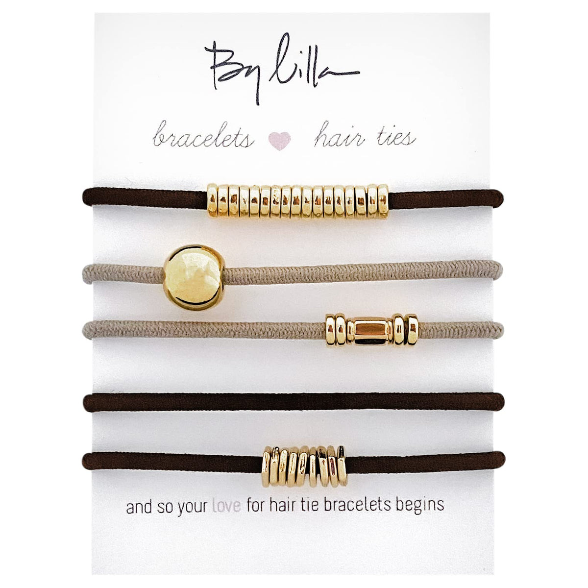 By Lilla Hair Ties, Bracelet Hair Ties - Downtown Mini Stack Ponytail Holders And Hand Bracelets - Premium Hair Tie Bracelets Fo