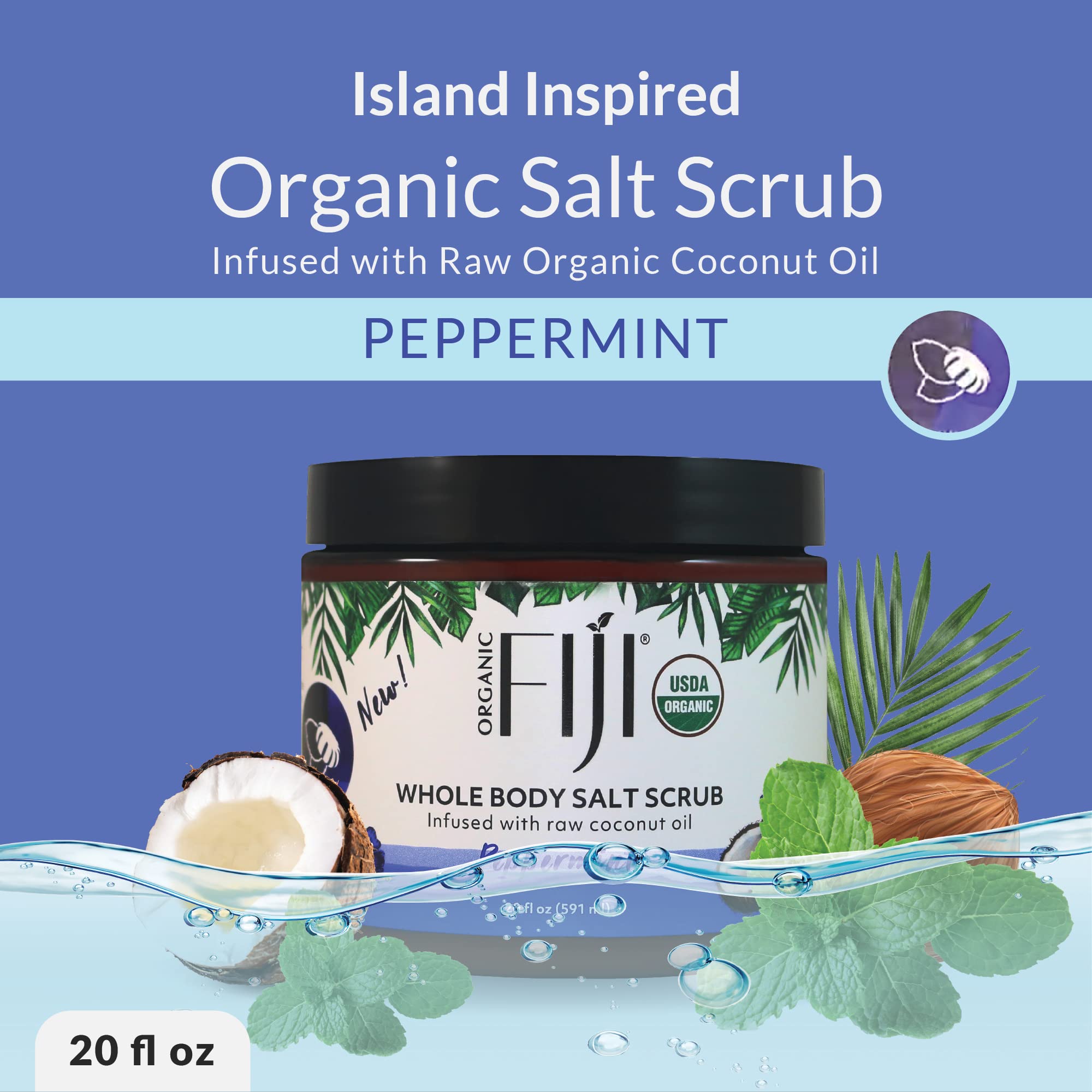Organic Fiji Whole Body Scrub - Infused with Coconut Oil, Exfoliating Sea salt Scrub for Smooth and Soft Skin, Exfoliates & Rest