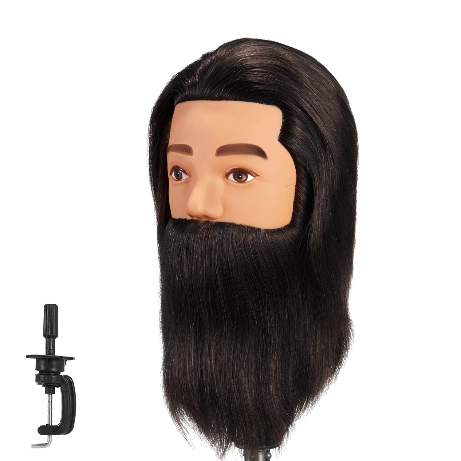 Hairginkgo 100% Human Hair Male Mannequin Head With Beard, Cosmetology Mannequin Training Head (Black)
