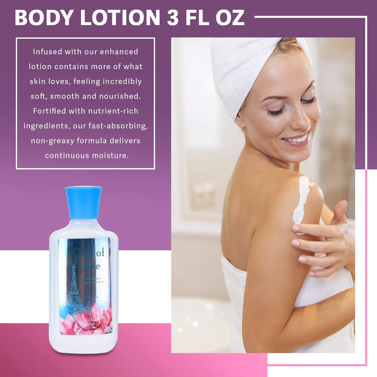 Vital Luxury Bath & Body Care Travel Set - Home Spa Set With Body Lotion, Shower Gel And Fragrance Mist (City Of Love)