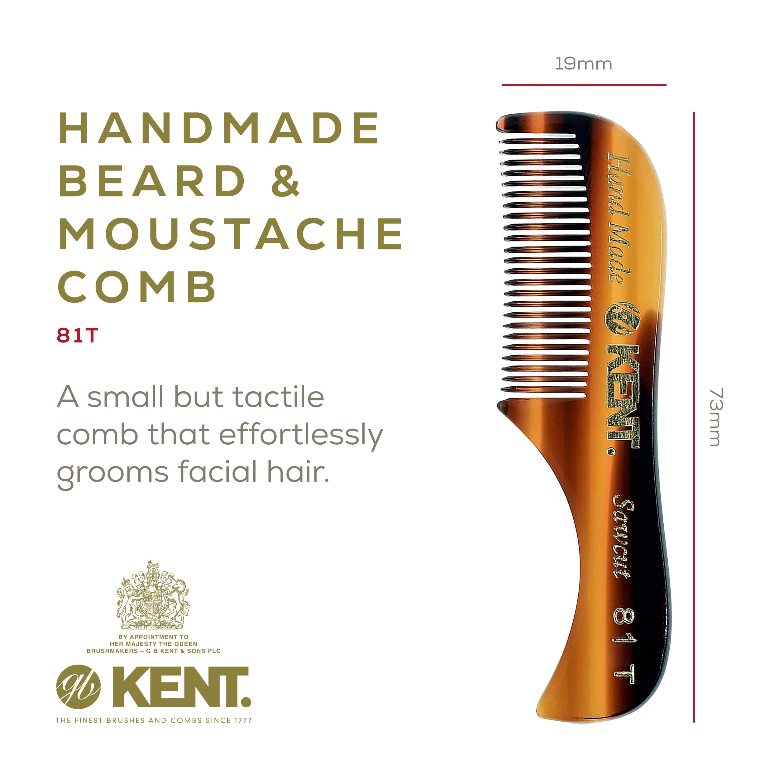 KENT 81T Freddie Handmade Beard Mustache Comb - Extra Small. Unbreakable Fine Toothed Beard and Moustache Combs Pocket Size for