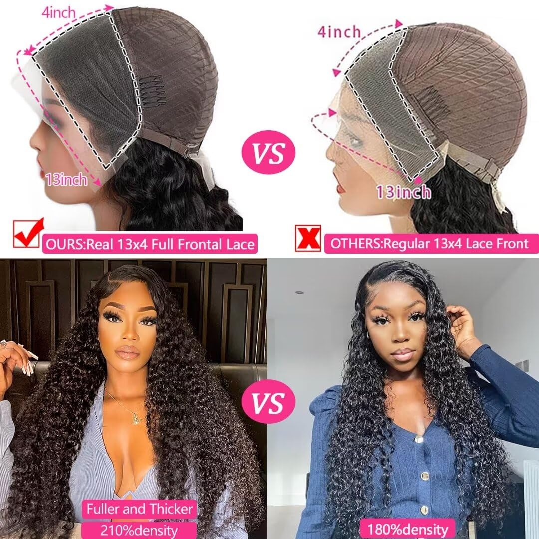Lemoda 210% Density 13X4 Full Frontal Lace Wigs 12A Curly Human Hair Wig 13X4 Hd Transparent Frontal Wig 26 Inch Deep Wave Wig H