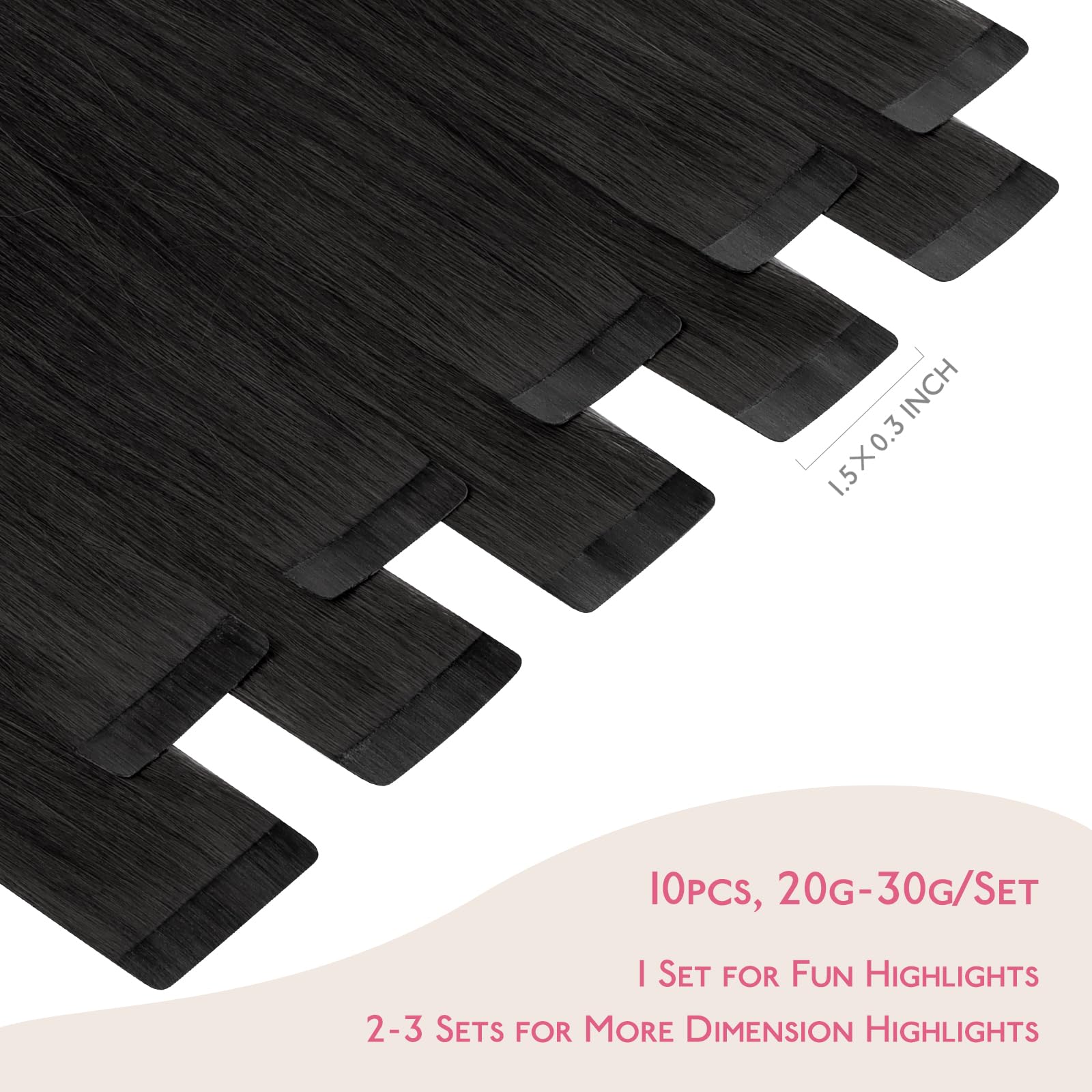 Wennalife Tape In Hair Extensions Human Hair Natural Black Tape In Extensions, 10Pcs 30G 20 Inch Remy Invisible Tape Ins Straigh