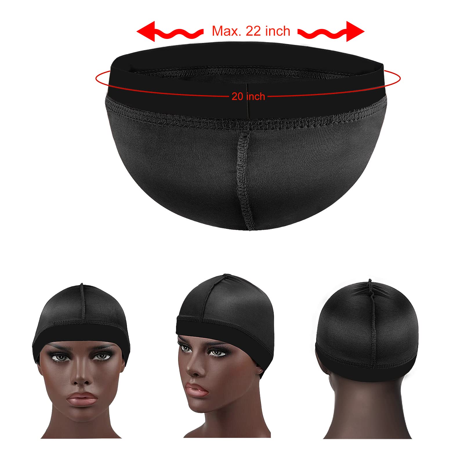 2Pcs Wave Cap Silky Stocking Wave Caps For Men, Good Compression Over Durag (Black+Navy Blue)