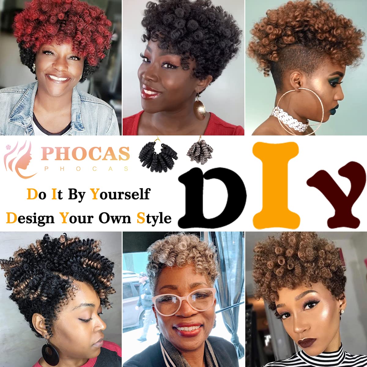 Phocas 5Packs 10'' Toin Curl Short Crochet Hair Carrie Curl Crochet Braids For Black Women Natural Black To Golden Blonde