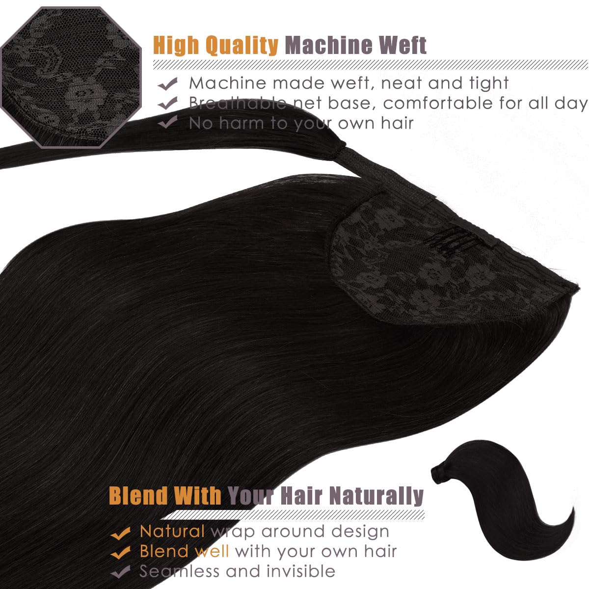 Lacerhair 14 Inch Short Ponytail Extensions Human Hair 70G Silky Straight Wrap Around Ponytails For Black Women Human Hair Natur