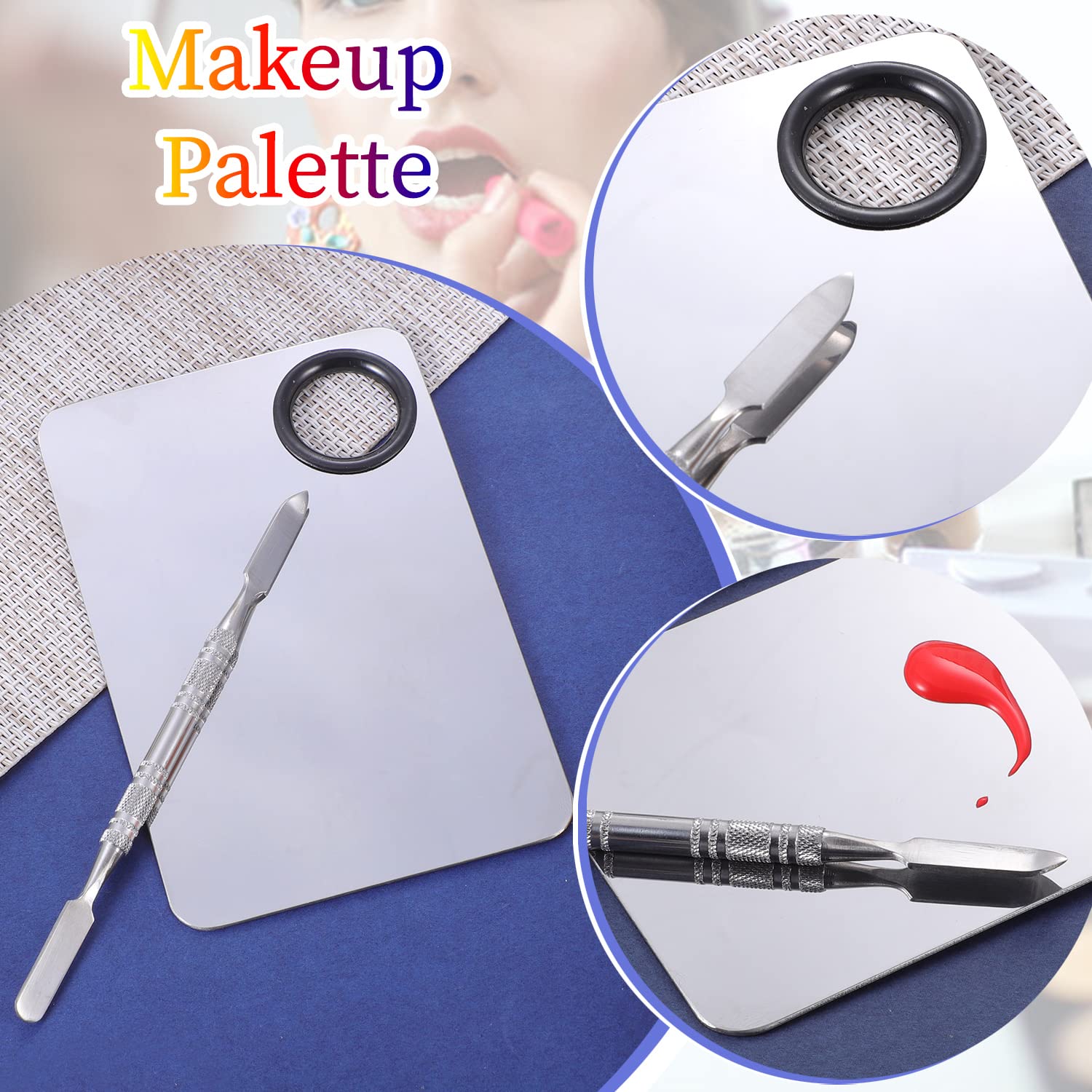 2 In 1 Set Makeup Mixing Palette, Stainless Steel Foundation Palette With Spatula For Mixing Foundation Eye Shadow Eyelash Nail