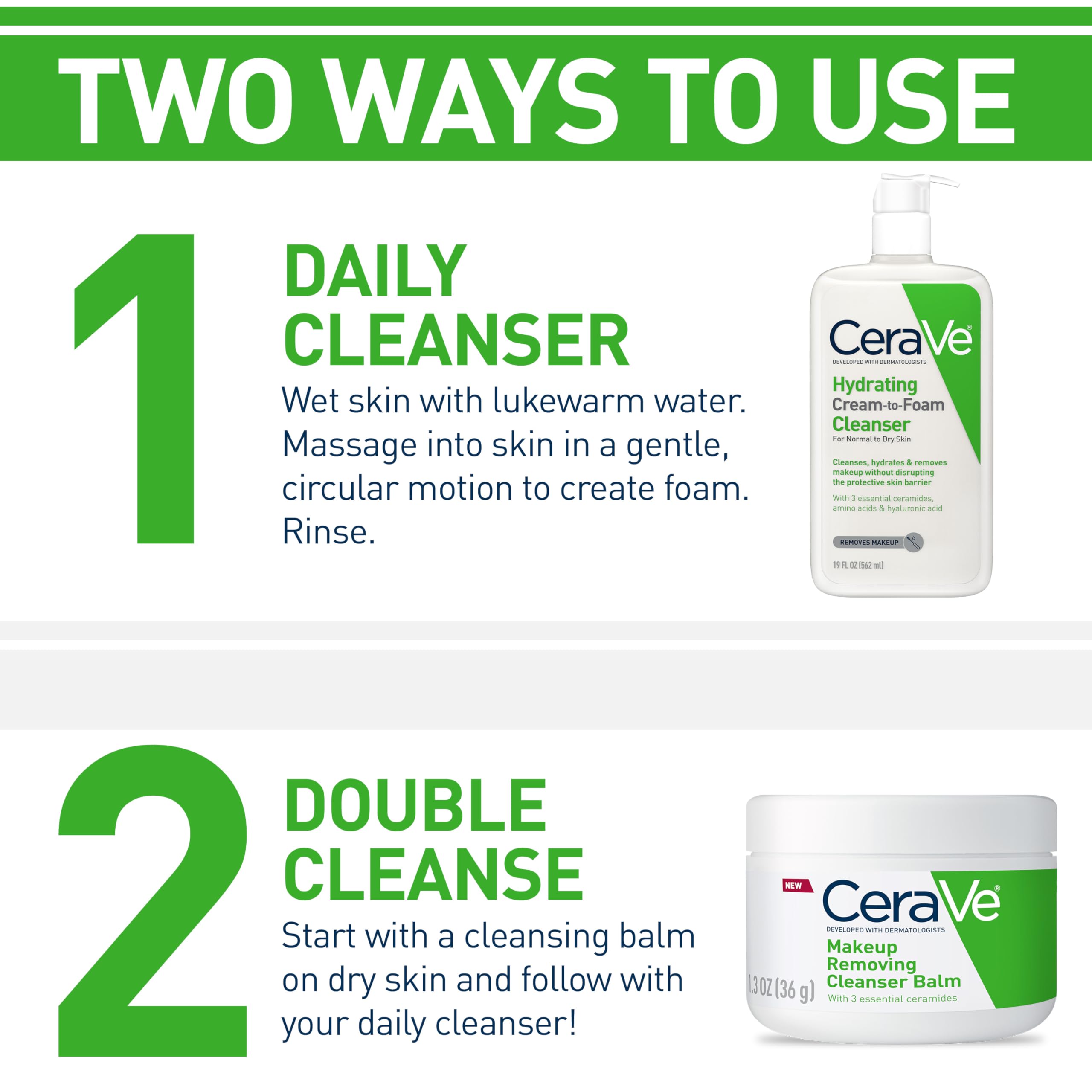 CeraVe Hydrating Cream To Foam Cleanser, Makeup Remover Face Wash For Dry Skin, Foaming Facial Cleanser With Hyaluronic Acid, No