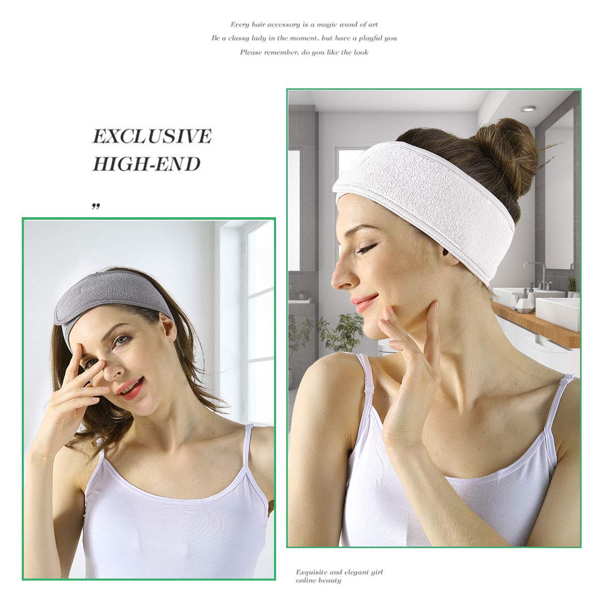 Lades Facial Spa Headband - 3 Pcs Makeup Shower Bath Wrap Sport Headband Terry Cloth Adjustable Stretch Towel With Magic Tape