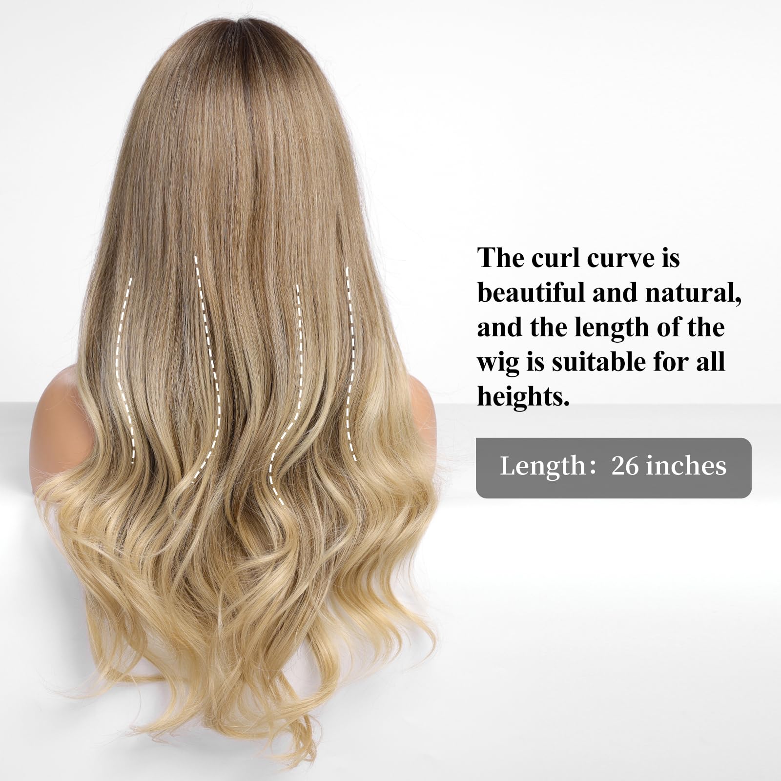Haircube Brown To Blonde Wig With Bangs For Women Brown And Blonde Long Wavy Hair Wig Wig Curly Wavy Synthetic Wigs For Girls Da