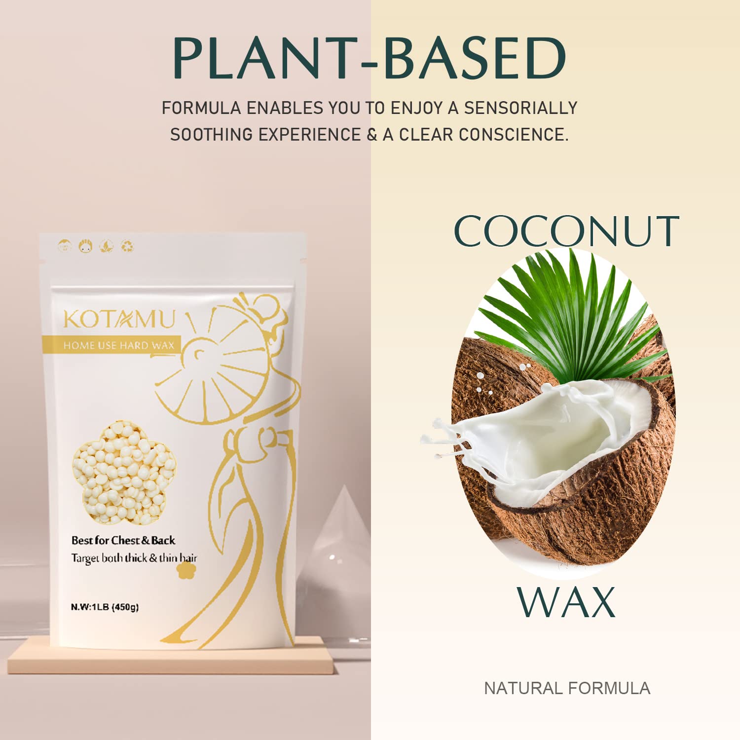 Kotamu Hard Wax Beads For Hair Removal - 1Lb Sensitive Skin Thick Hair Formula For Full Body, Face, Chest, Back, Leg, Bikini Bra