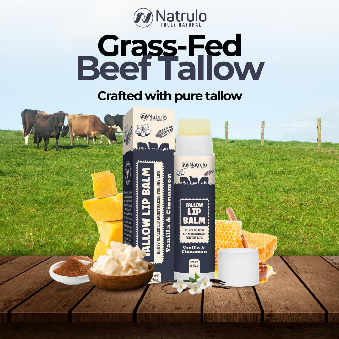 Beef Tallow Lip Balm - Natural Tallow Beeswax Chapstick - Hydrating Moisturizer Grass Fed Bison Tallow Balm Lip Care - Soothes C