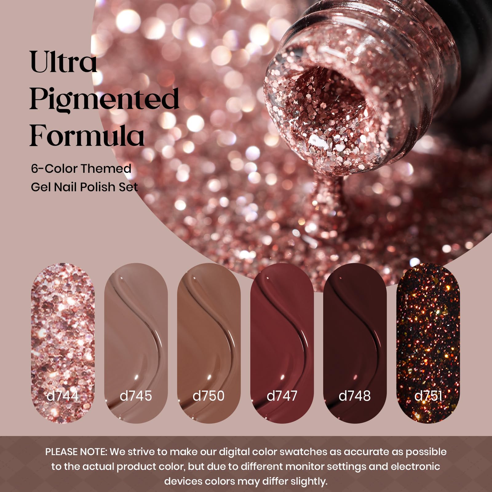 Beetles Gel Polish Set-6 Colors 7.5Ml Winter Nail Gel Kit Burgundy Academia Aesthetic Gold Glitter Dark Brown Red Black Sparkle