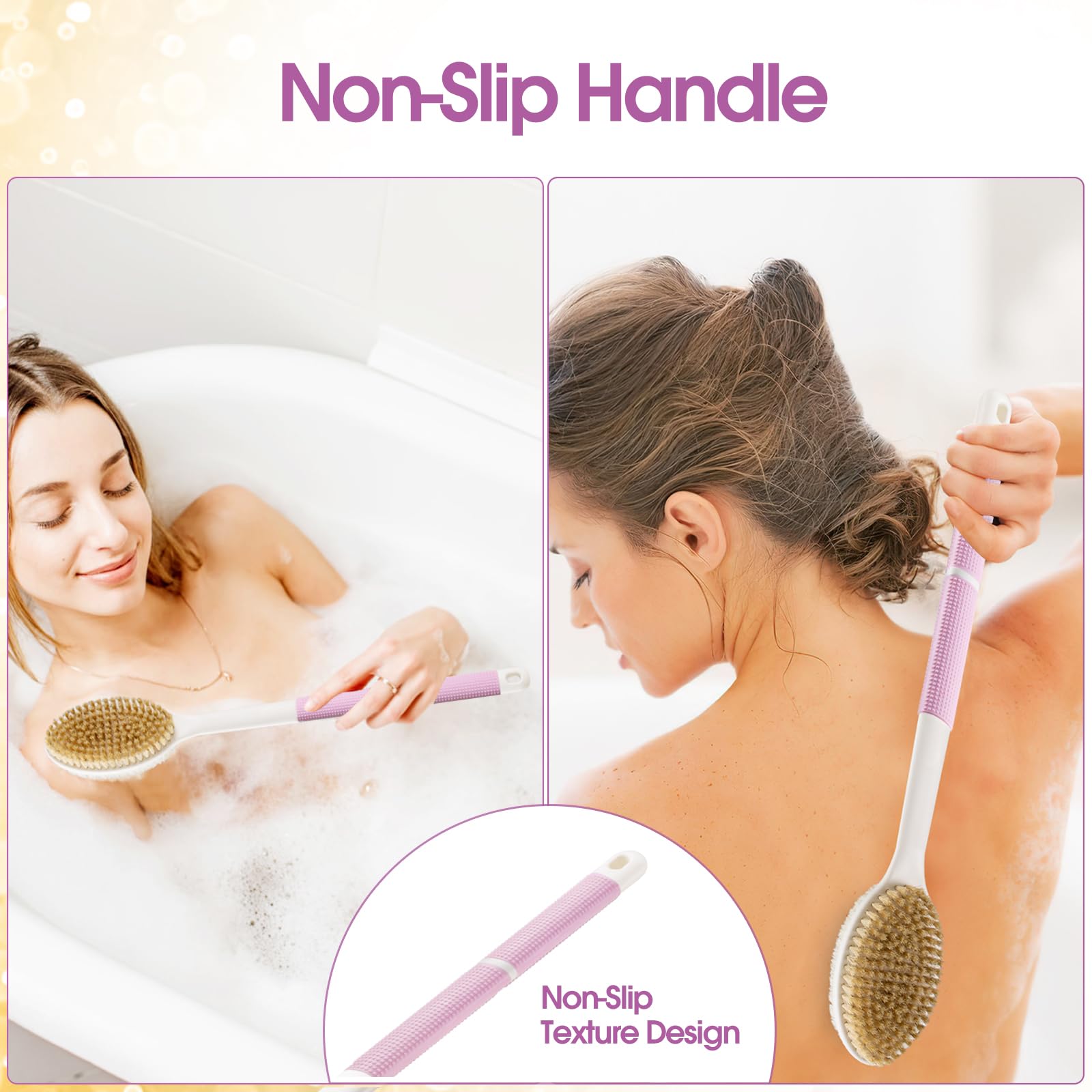 Backski Body Scrubber Anti Slip For Shower,Shower Brush Long Handle With Stiff And Soft Bristles,Body Wash Exfoliating Back Scru