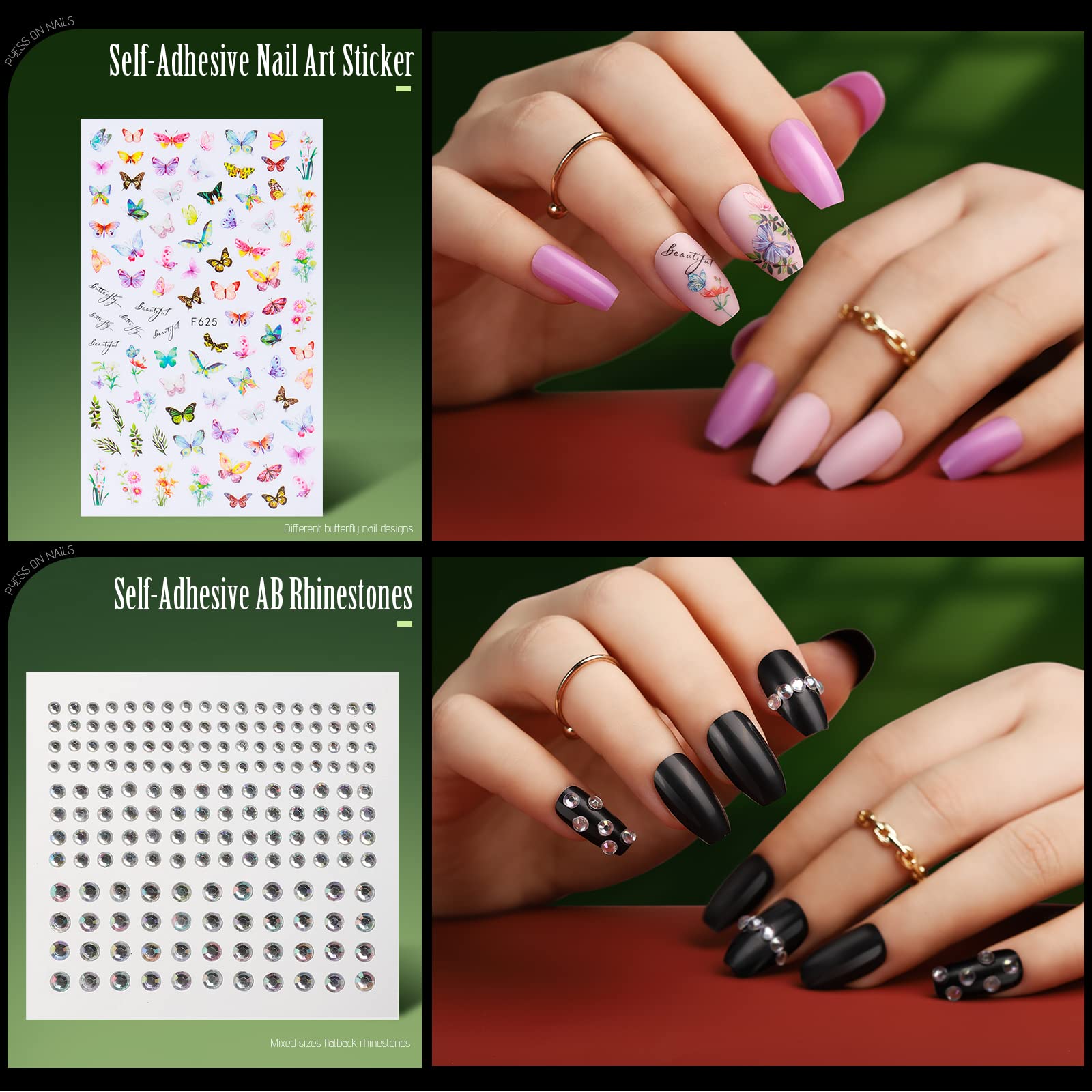 Teenitor 24 Pack 576 Pcs Press On Nails Medium Length Coffin Glue On Nails, Coffin Shape Press On Nails Set, 12 Colors Coffin Ma