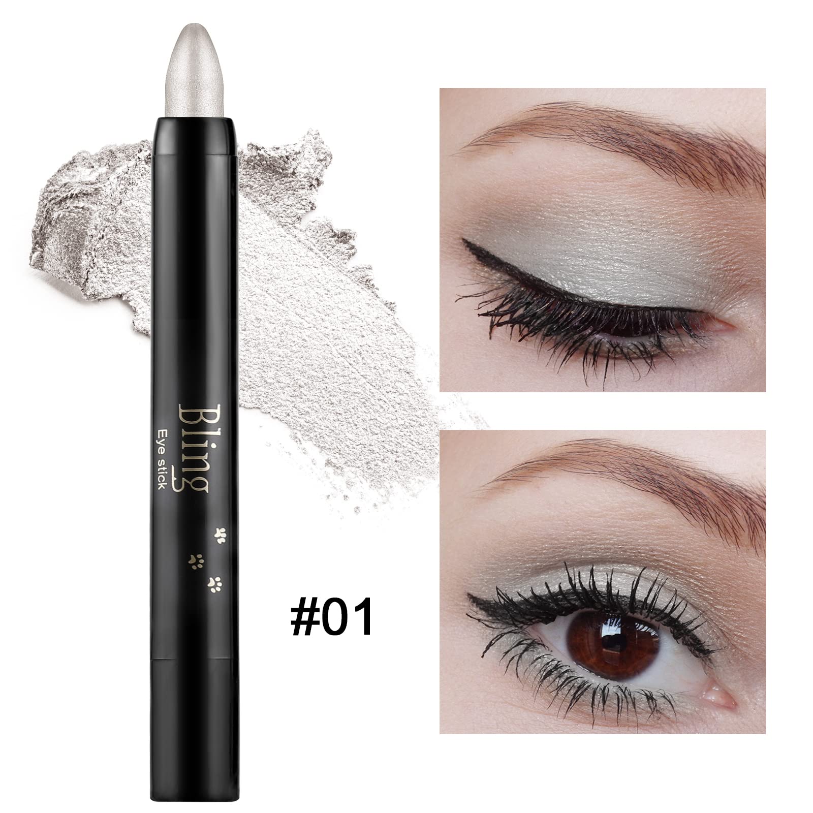 Boobeen Eyeshadow Pencil Crayon Waterproof Stick Shimmer Cream Pen - Create Glitter Eye Makeup, Easy to Use (01#)