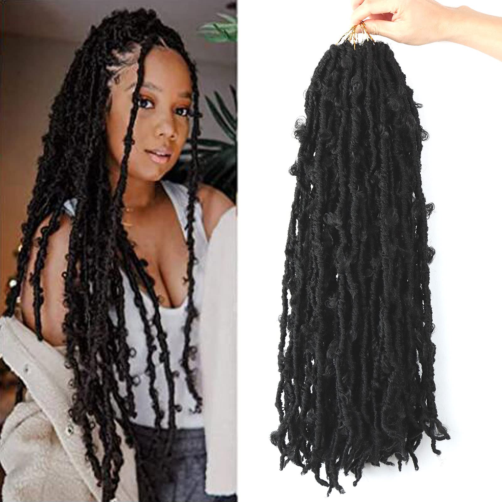 LMZIM 5 Packs 24 Inch Butterfly Locs Crochet Hair for Black Women Soft Distressed Faux Locs Pre looped Pre-twisted Braids (24 in