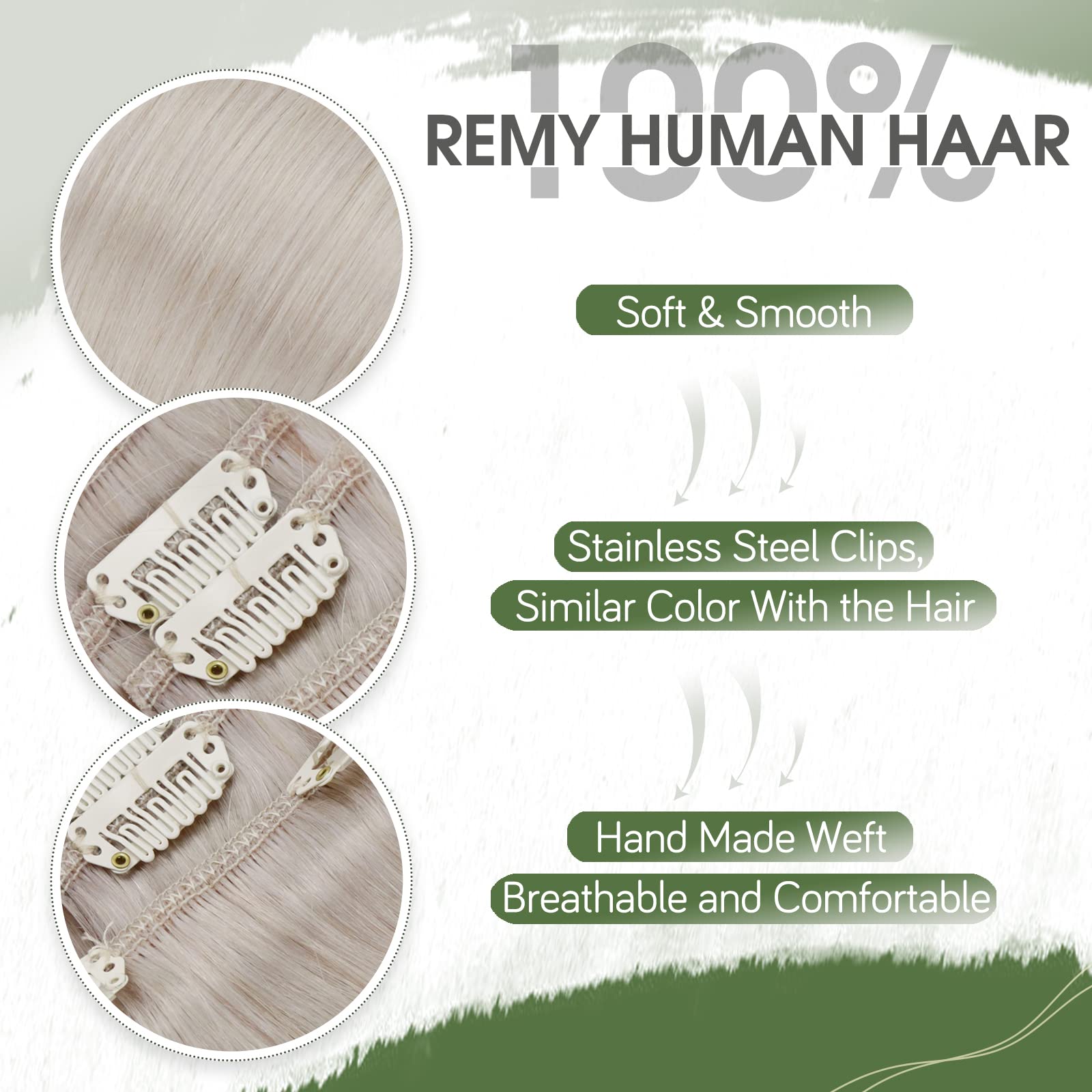 Hetto Blonde Human Hair Clip In Extensions 18 Inch #60 Platinum Blonde Hair Extensions Clip In Human Hair 7Pcs 100G Clip In Hair