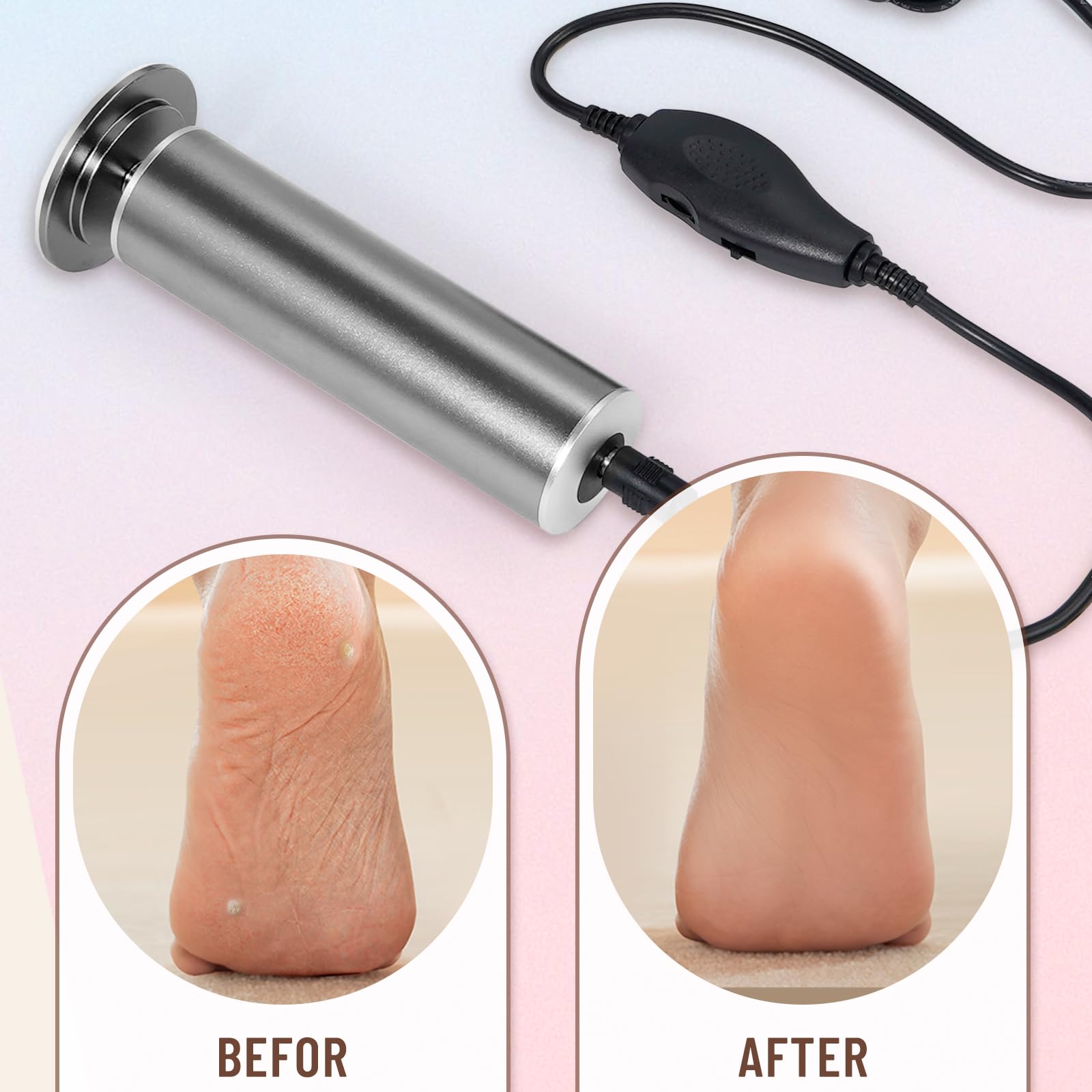 Dermawave Electric Foot File Callus Remover for Feet, Professional Foot Scrubber Sander Grinder for Dead Skin Cracked Heel, Pedi
