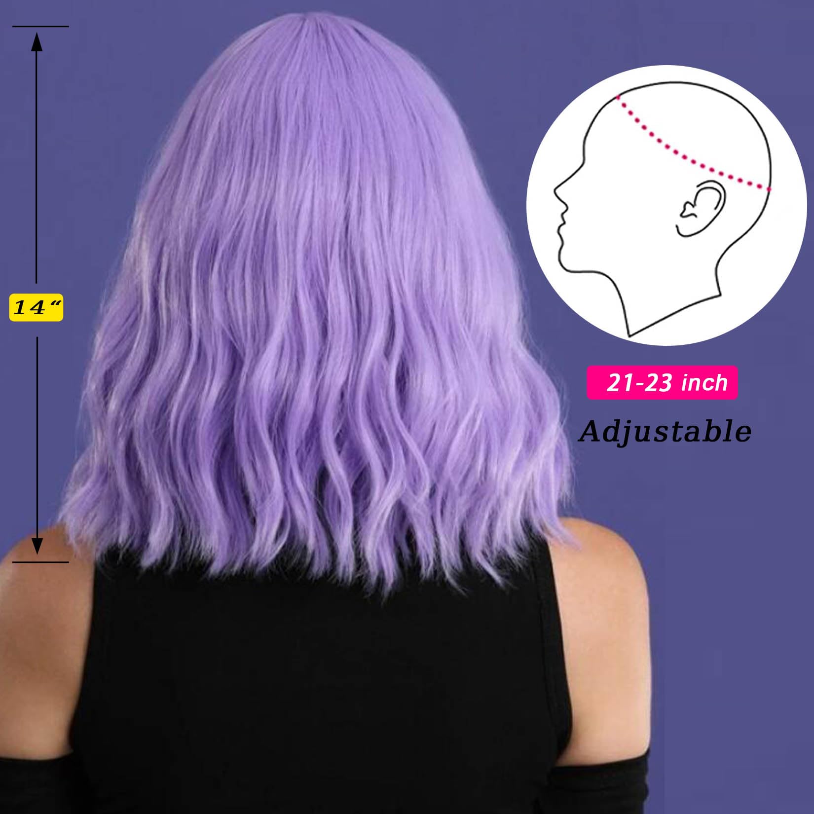 Andromeda Purple Wig With Bangs Soft Short Bob Wavy Wigs For Women Synthetic Shoulder Length Women'S Curly Wigs For Halloween Co