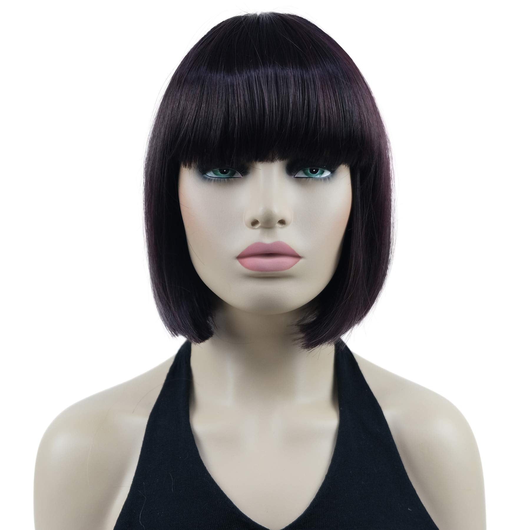Lydell 8'' Straight Short Bob Hair Flat Bangs Cute Central Dot Skin Top Heat Resistant Synthetic Wigs (2Sp99T)