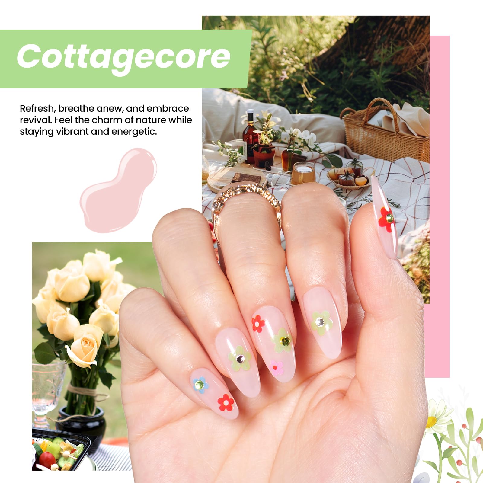 Beetles Diy Gel Nail Polish Kit With Uv Nail Lamp - 28 Pcs Gel Nail Polish Set All In One Kit Pink Green White Color Gel Base &