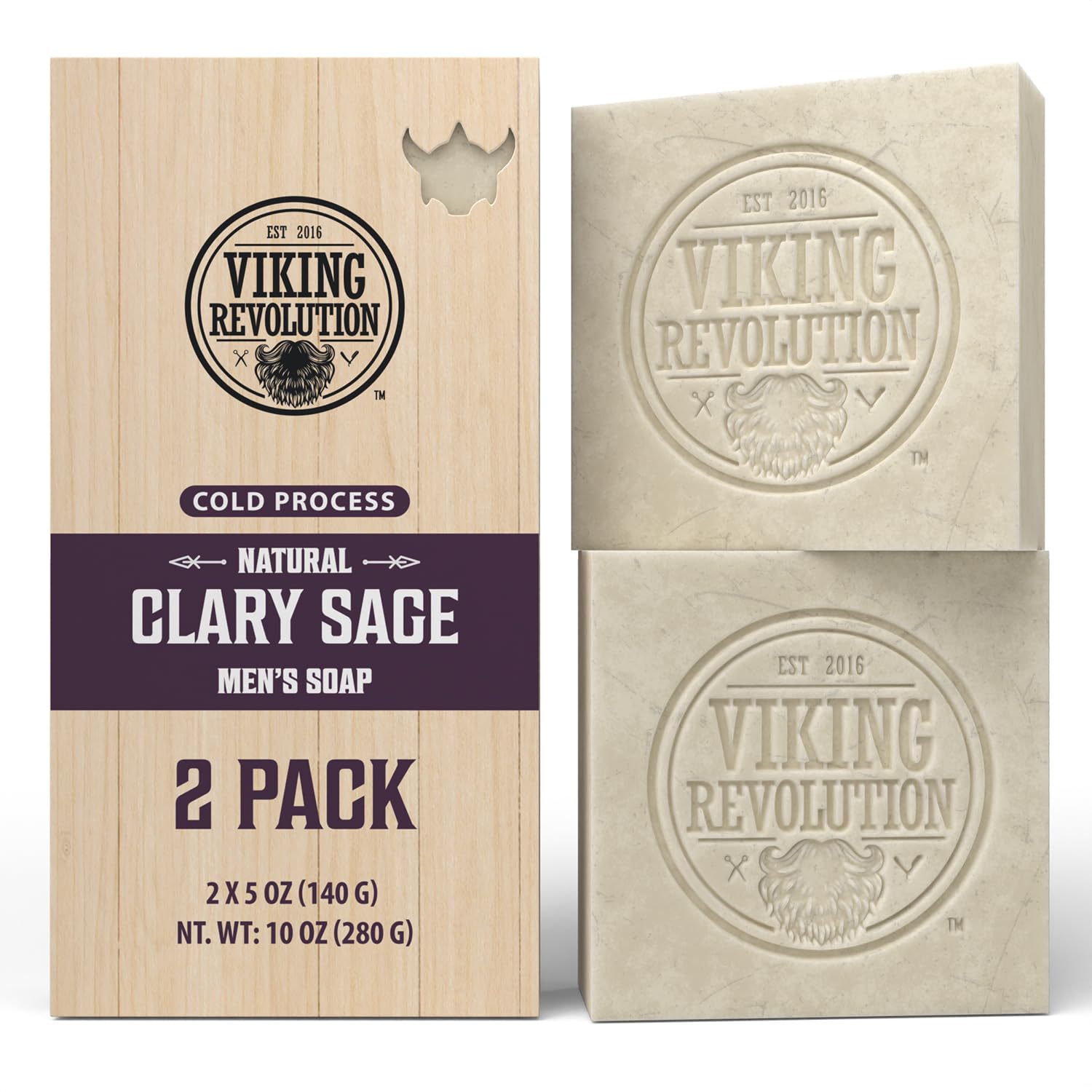 Viking Revolution Clary Sage Natural Soap for Men - Mens Soap Bar with Essential Oils Cold Pressed Bar Soap for Men - Nourishing
