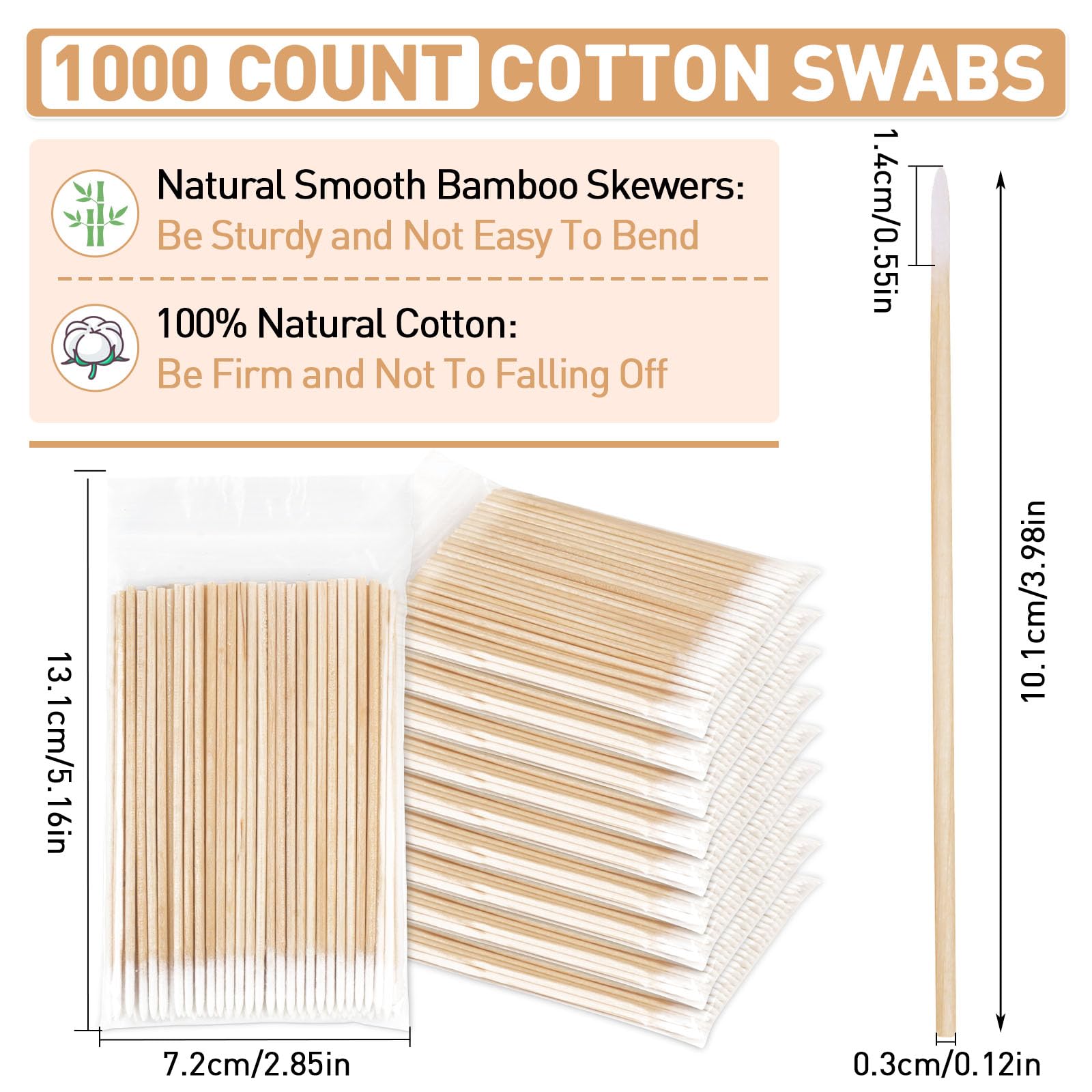 Fenshine 1000 Count Microblading Cotton Swab, Cotton Swabs Pointed Tip, Cotton Swabs Wood Sticks, Cotton Tipped Applicator, Tatt
