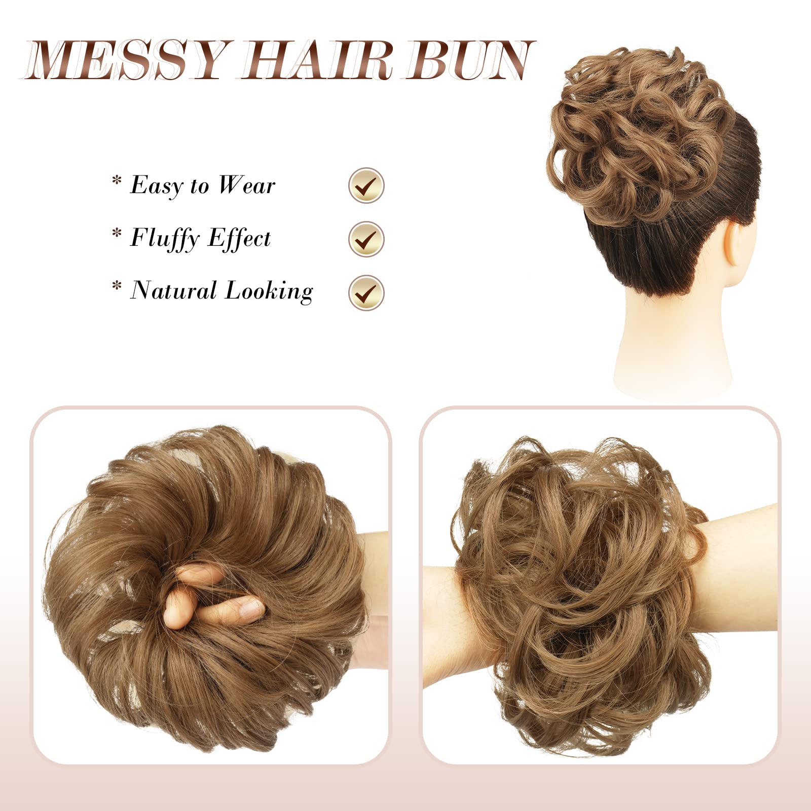 Feshfen Messy Bun Hair Piece - Elastic Wavy Curly Hair Bun Scrunchies Extensions Synthetic Chignon Hairpieces For Women Girls, S