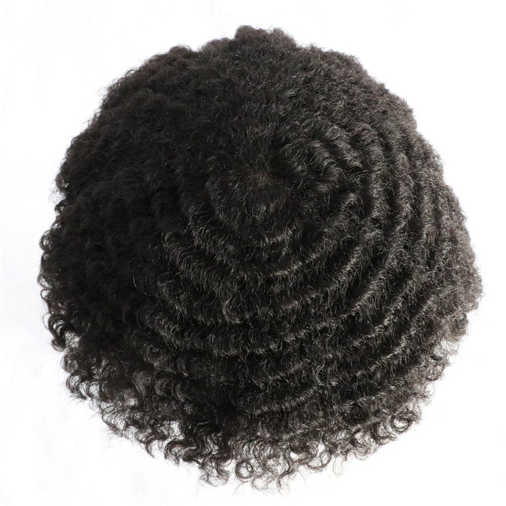 lumeng AfroToupee For Men African American Wigs for Men 360 Wave Afro Mens Toupee Hairpiece Human Hair 8x10inch Replacement Invi