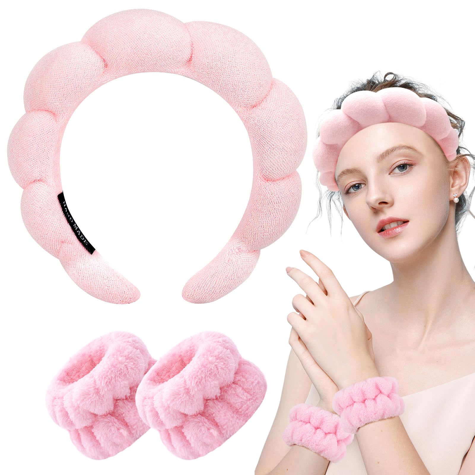 Zkptops Spa Headband For Washing Face Wristband Set Sponge Makeup Skincare Headband Wrist Towels Bubble Soft Get Ready Hairband