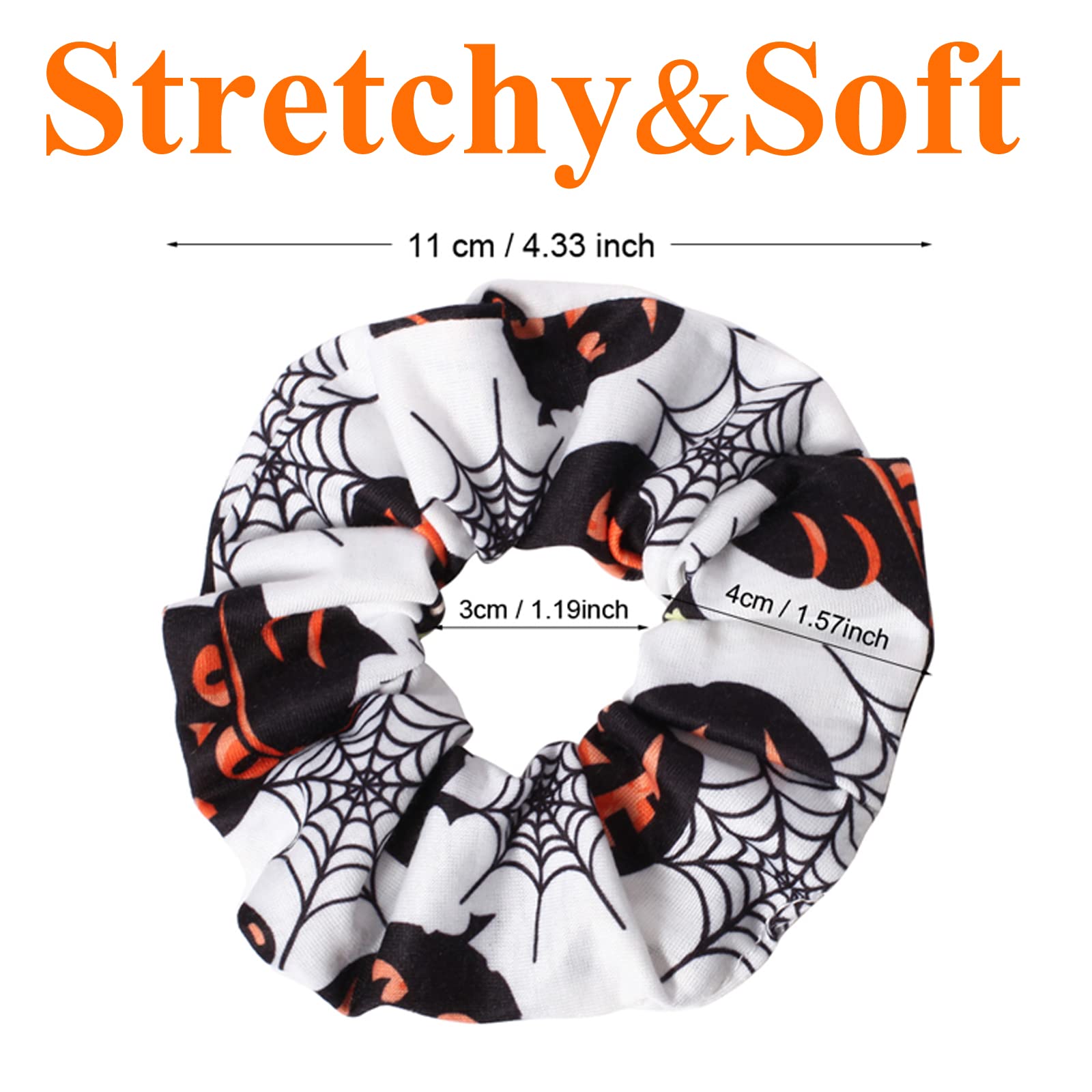12Pcs Halloween Hair Scrunchies Soft Fall Pumpkin Skull Ghosts Bat Spider Web Hair Ties Scrunchy Elastics Hair Bands Gifts Ponyt