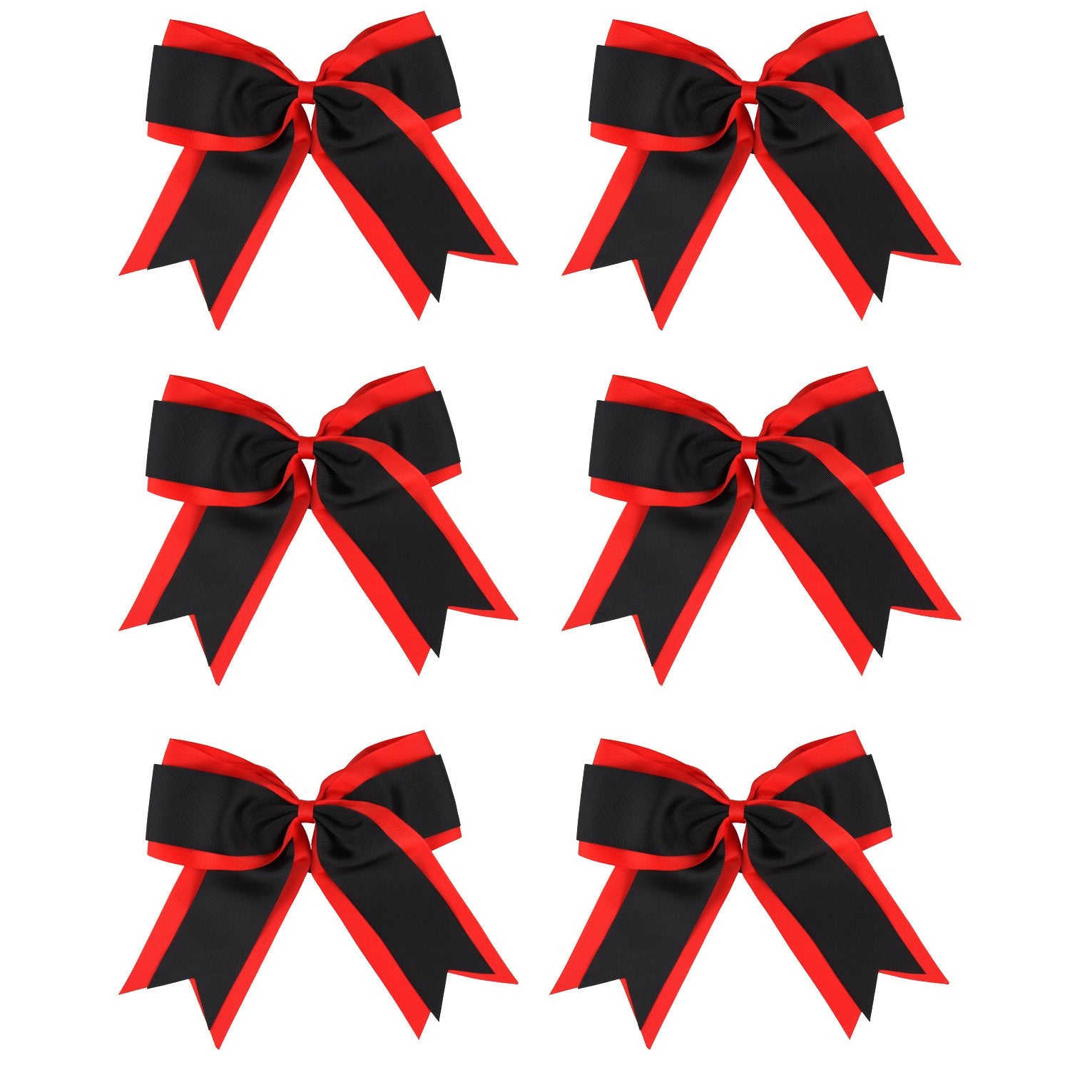 8 Inch 2 Colors 2 Layers 6 Pcs Jumbo Cheerleader Bows Ponytail Holder Cheerleading Bows Hair Elastic Hair Tie for High School Co