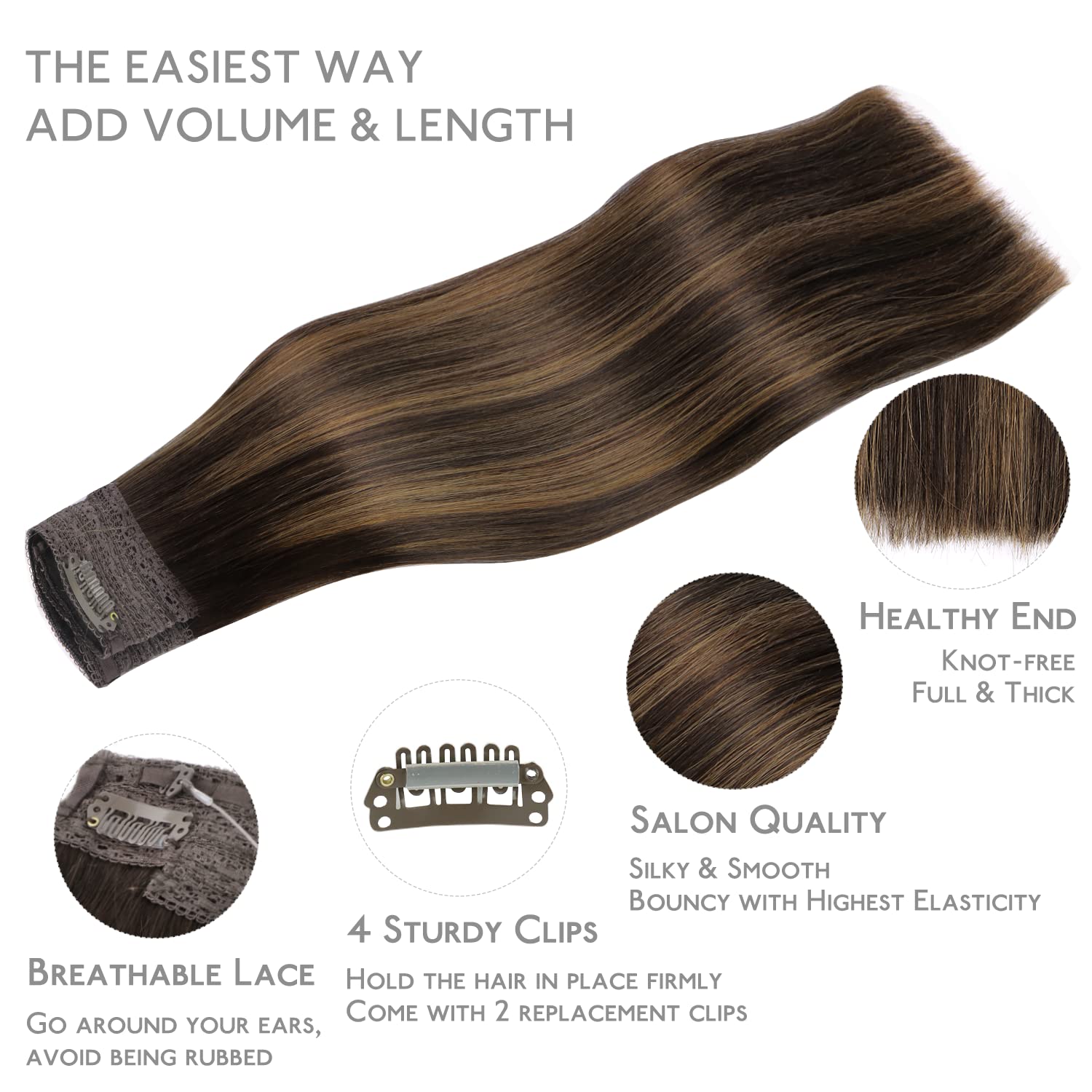 Wennalife Wire Hair Extensions (Increase 50% Lifespan) Real Human Hair 14 Inch 105G Balayage Dark Brown To Chestnut Brown Remy R