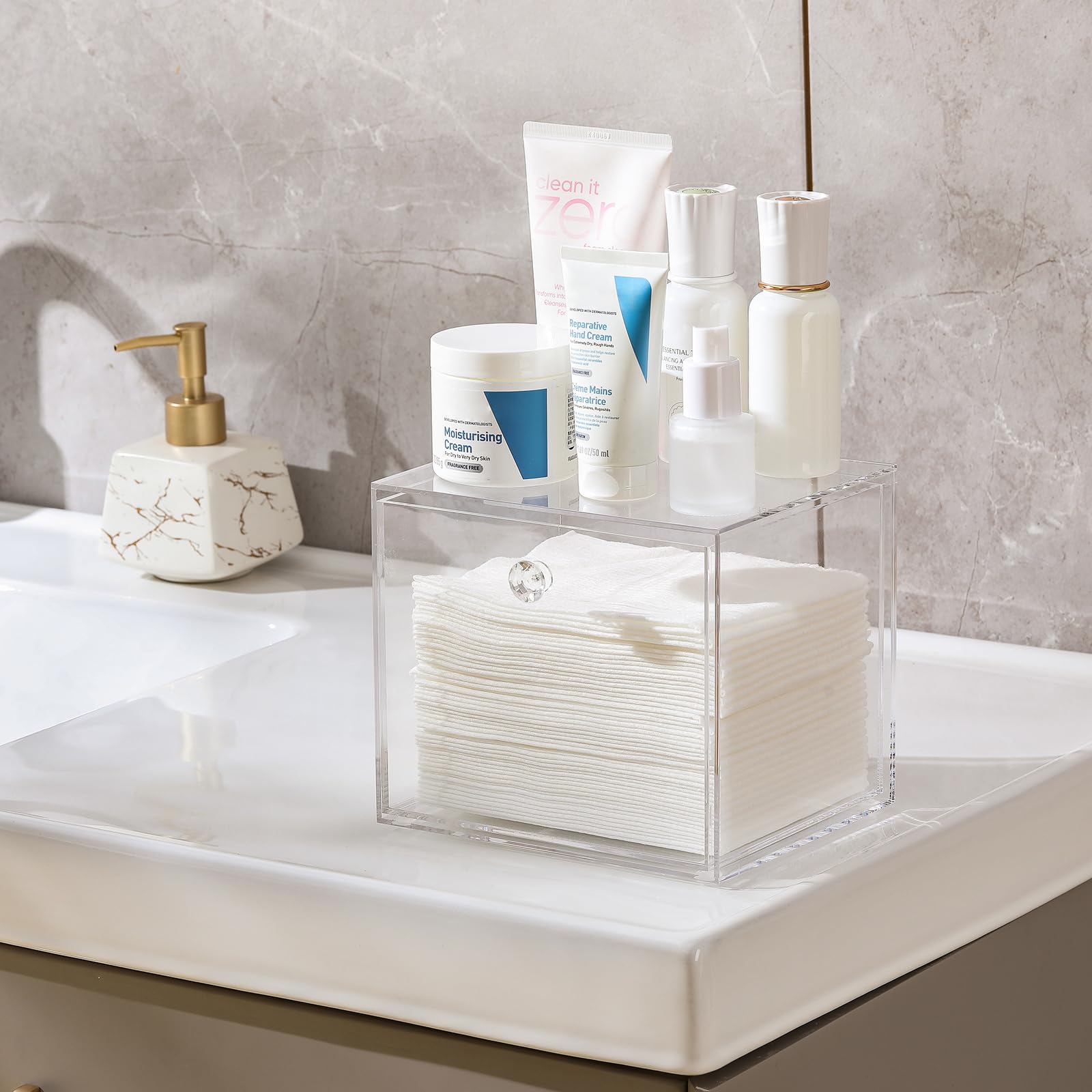 Disposable Face Towel Container Box Compatible With Clean Skin Club Clean Towel Xl, Acrylictowel Storage Bin With Drawer, Makeup