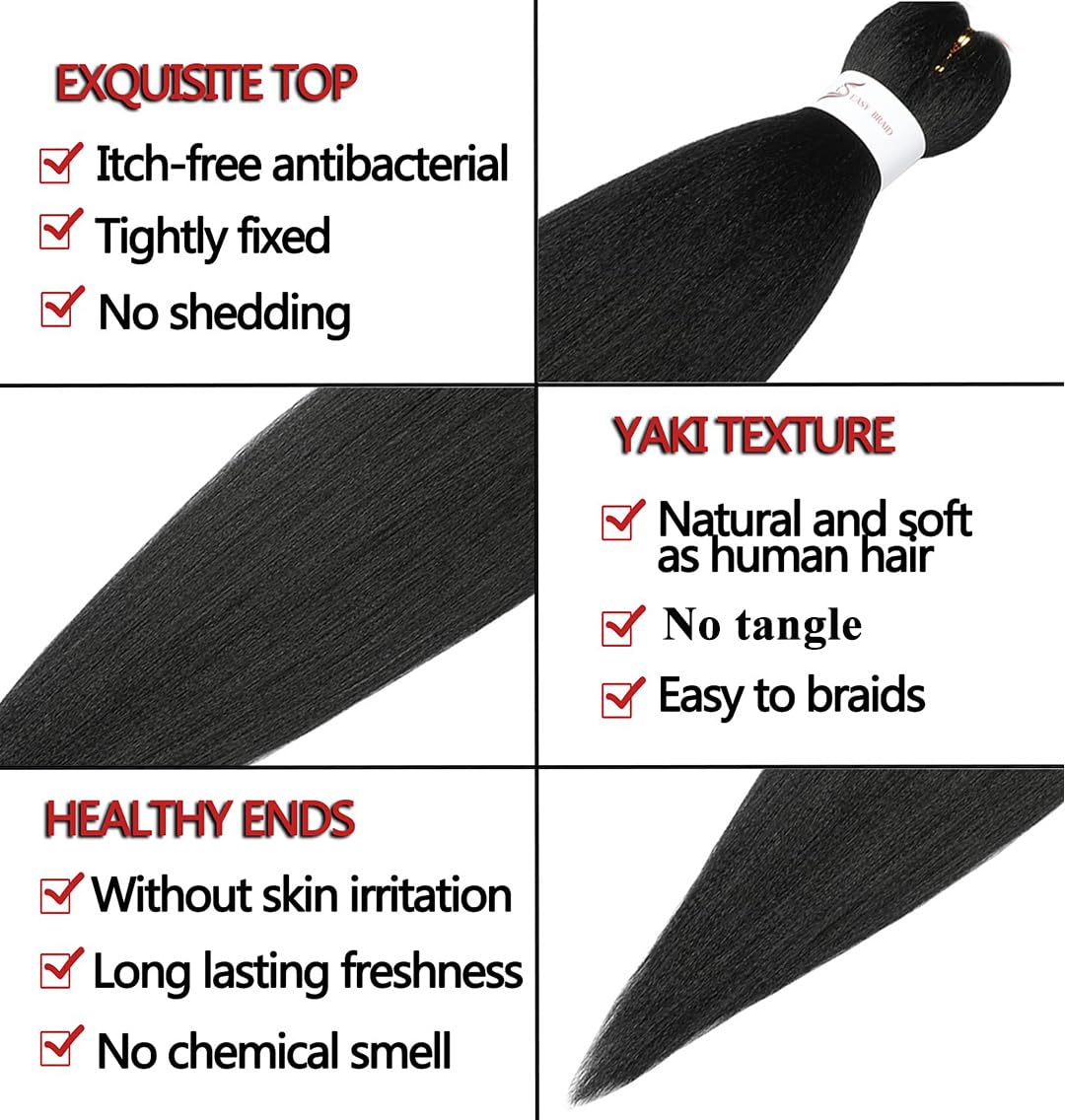 Pre Stretched Braiding Hair Natural Black - 20''8 Packs Braid Crochet Hair Hot Water Setting Professional Soft Yaki Texture (20I