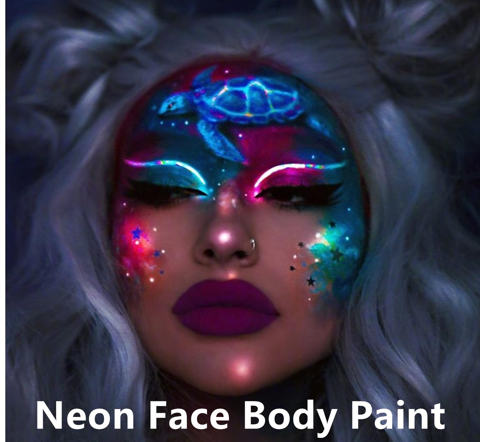 Go Ho Neon Blue Body Paint Washable(2.37Oz,70Ml),Under Uv Blacklight Neon Face Paint,Water Based Neon Fluorescent Blue Face Pain