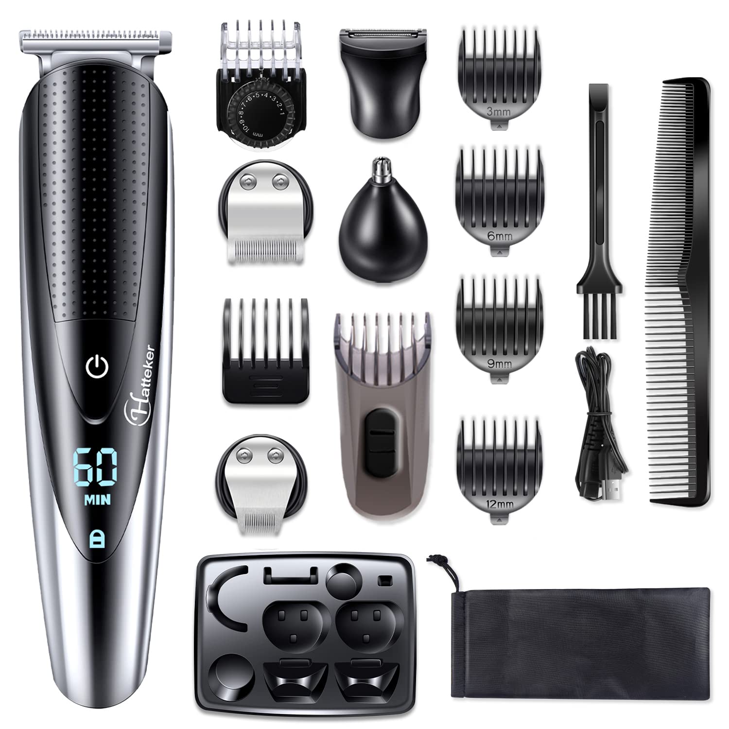 Hatteker Mens Hair Clipper Beard Trimmer Grooming kit Hair Trimmer Mustache Trimmer Body Groomer Trimmer for Nose Ear Facial Hai