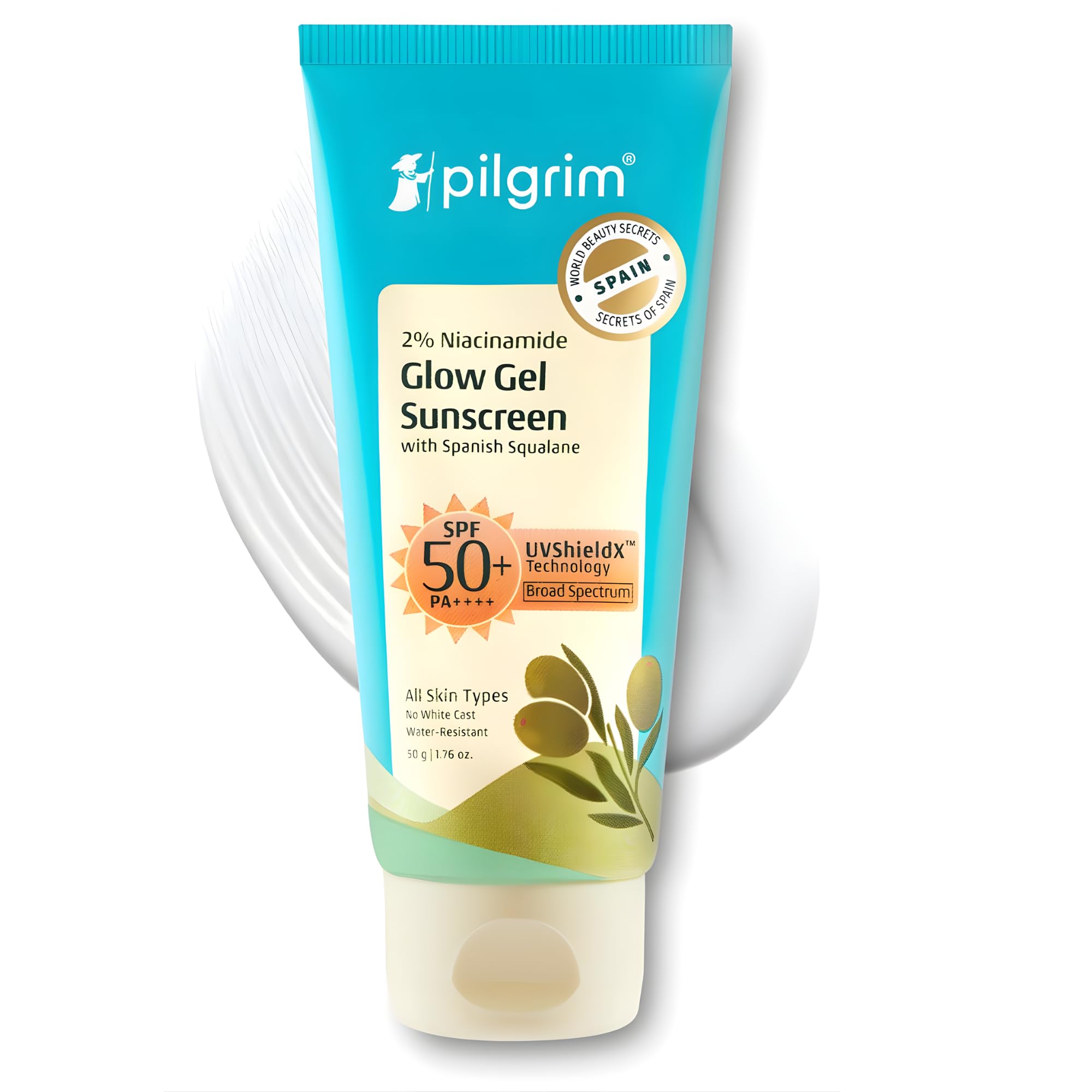 Pilgrim 2% Niacinamide Glow Sunscreen Spf 50 +++ 50 Gm (Pack Of 2) For Men And Women With Spanish Squalane | Enhances Glow, Broa