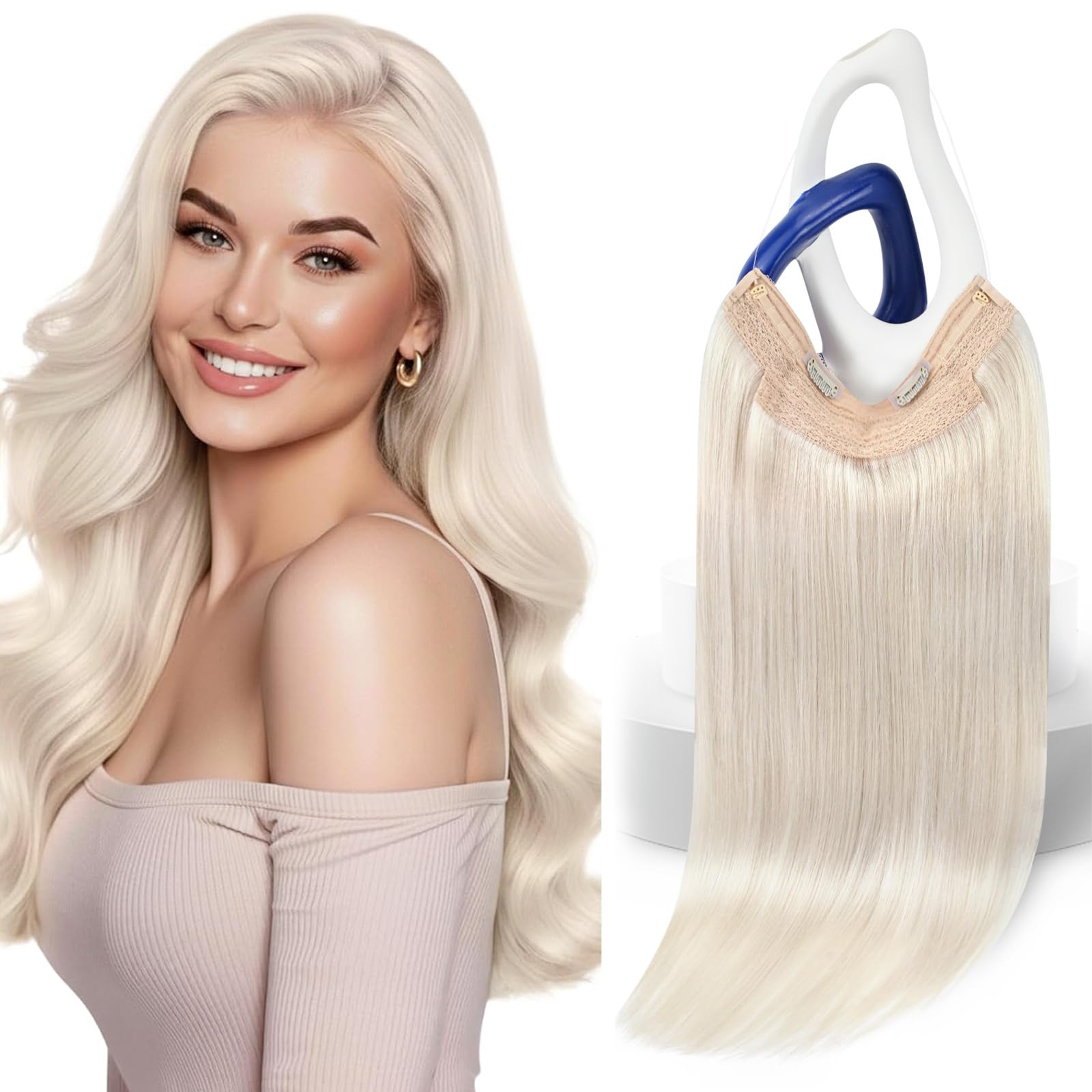Sunny Hair Wire Hair Extensions Real Human Hair Softness 20 Inch 105G Color 1000 Ice Blonde Invisible Transparent Line Adjustabl