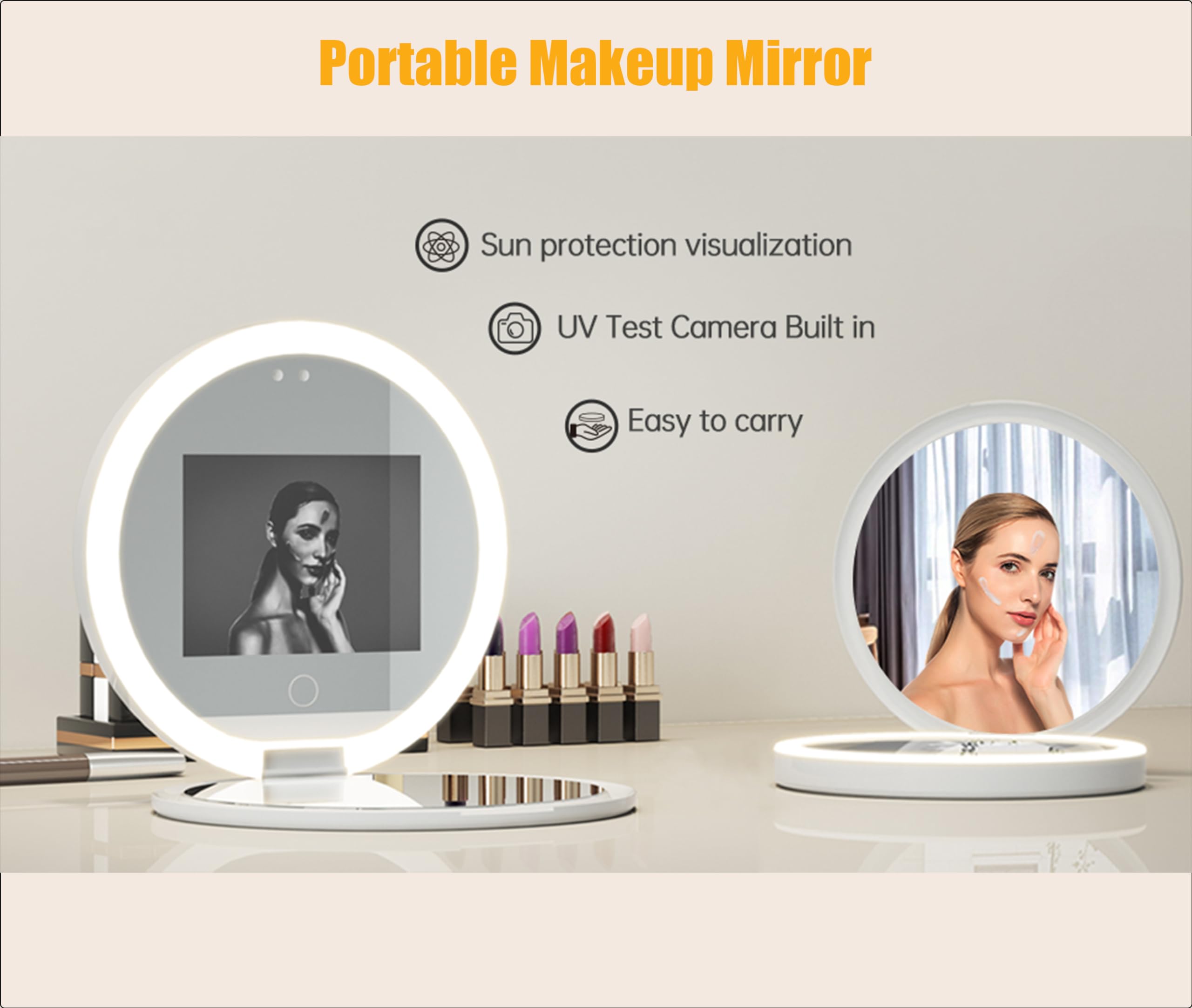 Zyyini Uv Mirror, 3.5 Inch Travel Compact Mirror With Uv Camera For Sunscreen Test, 2X Magnification Portable Lighted Mirror For