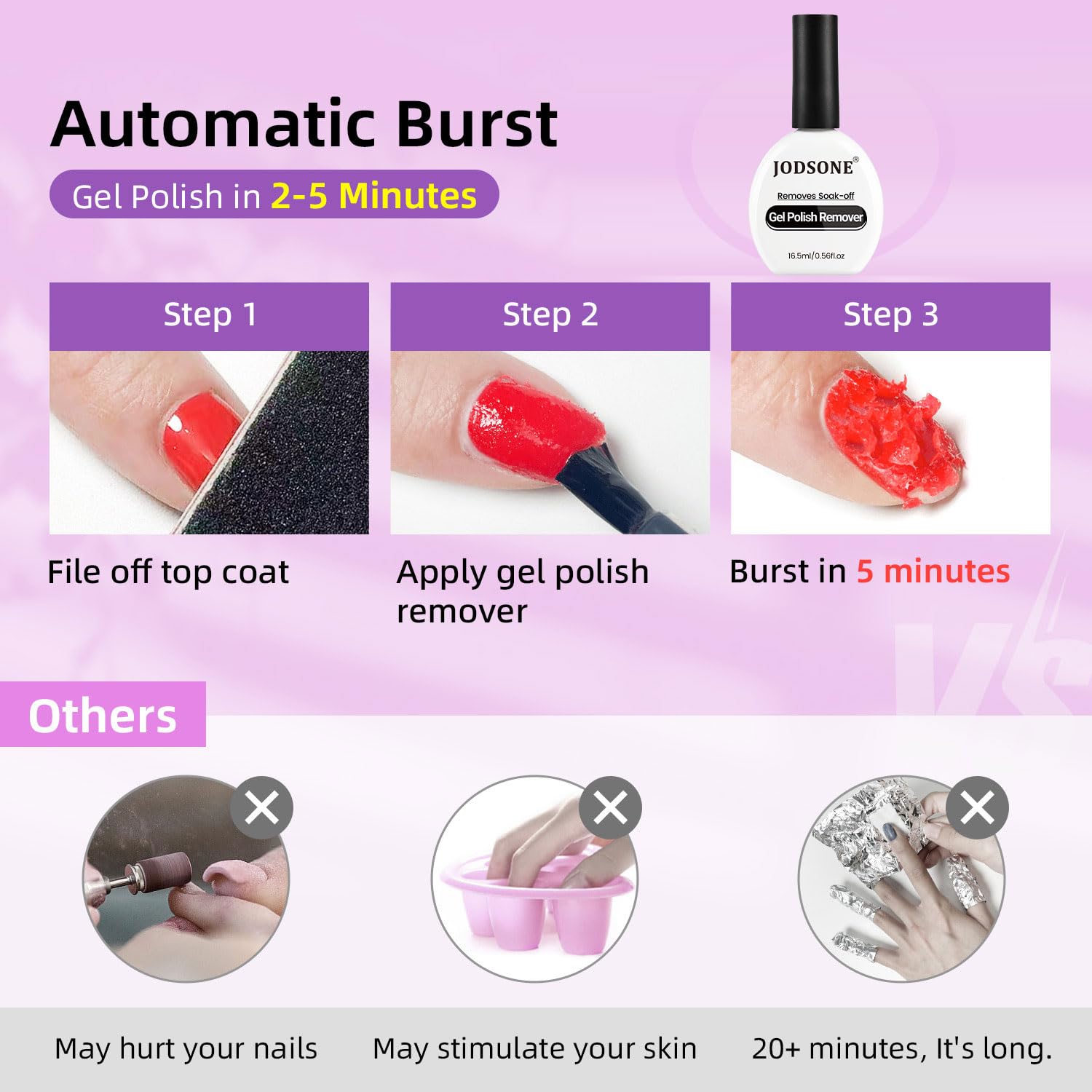 JODSONE Gel Nail Polish Remover 16.5ml No Need Soaking or Wrapping for Nails 3-5 Minutes Effective Gel Nail Polish Remover for Q