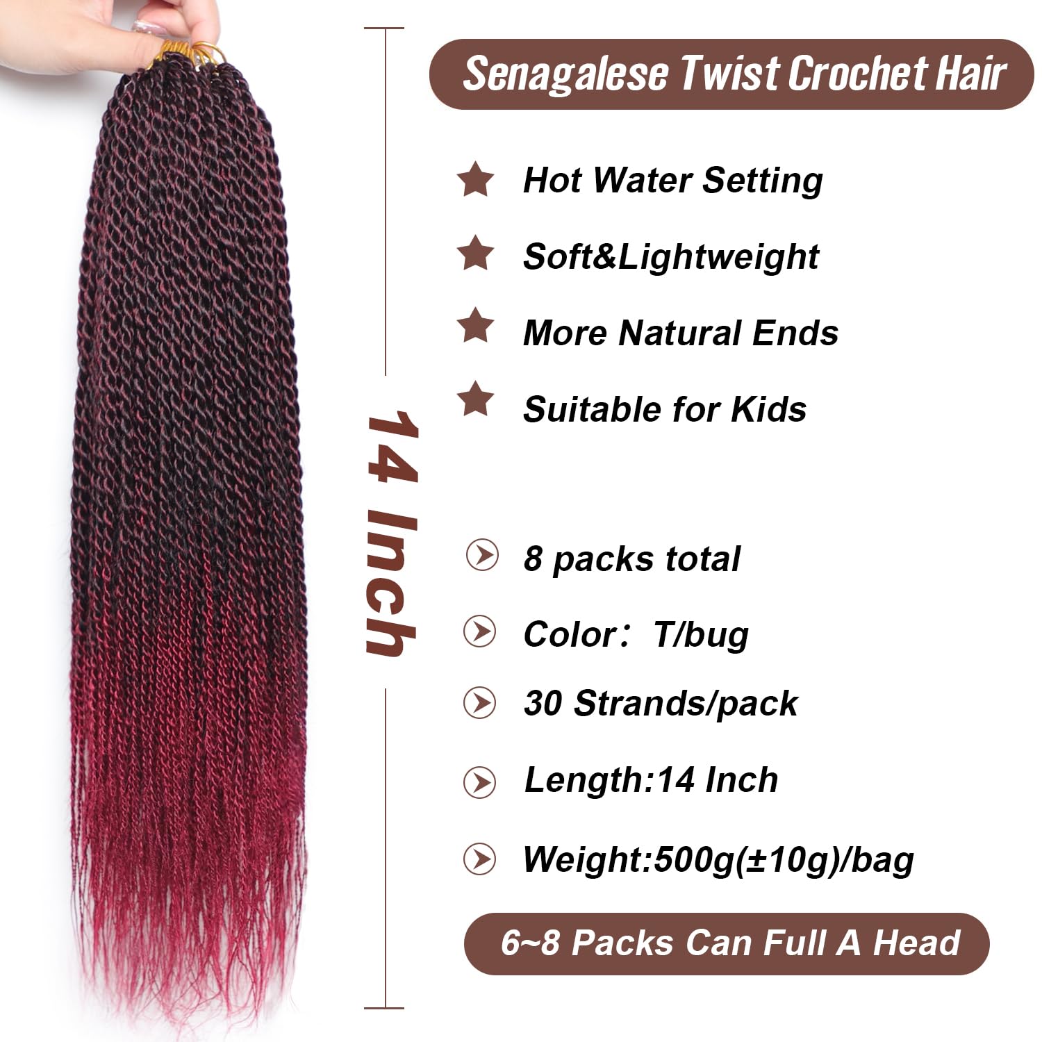 Red Crochet Hair For Black Women 14 Inch Senegalese Twist Crochet Hair 8 Packs Short Crochet Hair Small Twist Crochet Hair Pretw