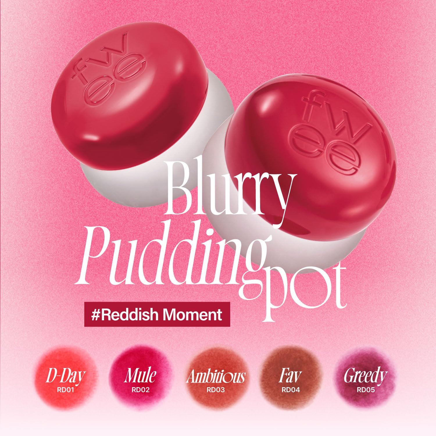 Fwee Lip&Cheek Blurry Pudding Pot | Reddish Moment - Greedy | Makeup Blush, Buildable Lightweight, Multi-Use Soft Matte Finish |