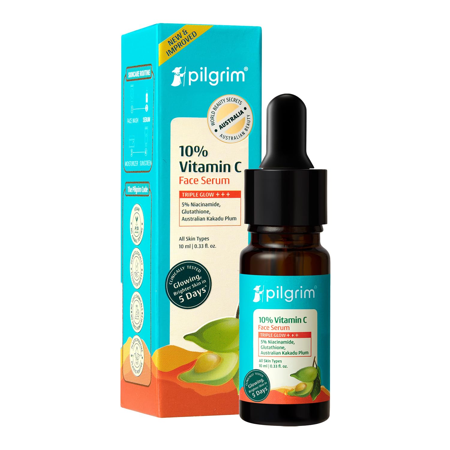 Pilgrim 10% Vitamin C Face Serum For Daily Brightness 10 Ml | Face Serum For Glowing Skin | Reduces Dark Spots & Evens Skin Tone