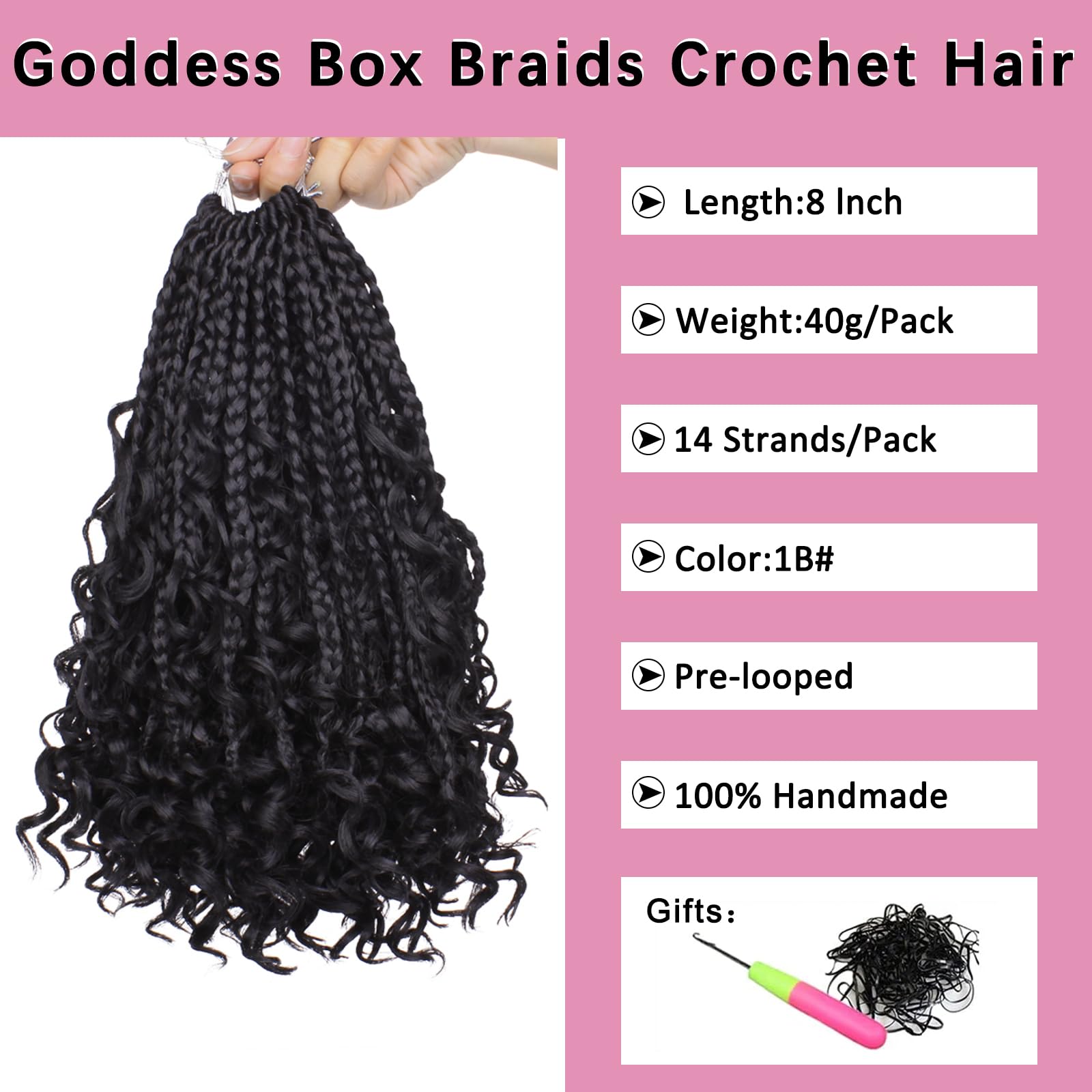 Cookoo 8 Inch Boho Box Braids Crochet Hair For Black Women 8 Pack Synthetic Pre Looped Bohemian Goddess Box Braids Crochet Hair