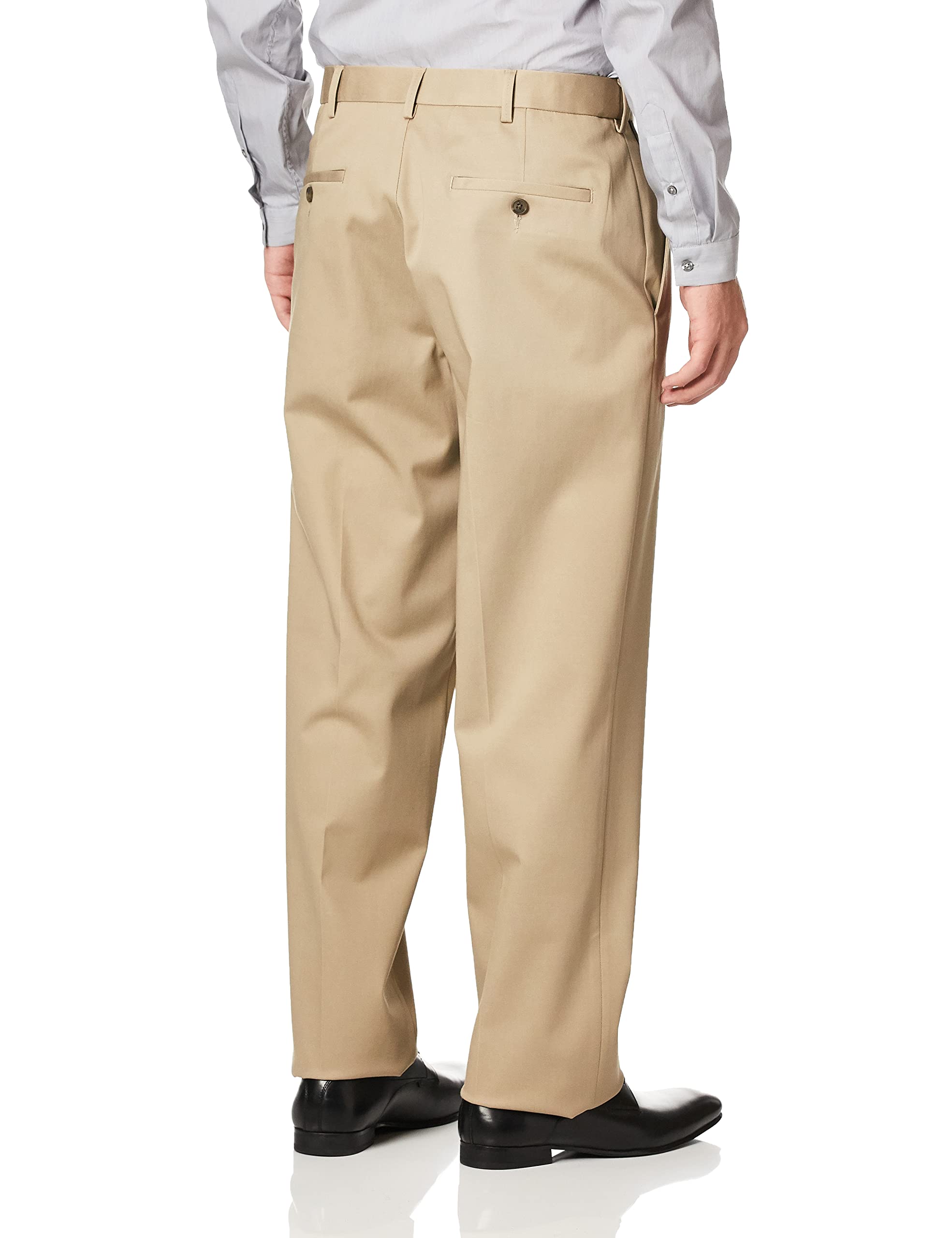 Haggar Mens classic Fit Flat-Front Hidden Expandable Waistband Premium No Iron Khaki, 36W x 32L - British Khaki