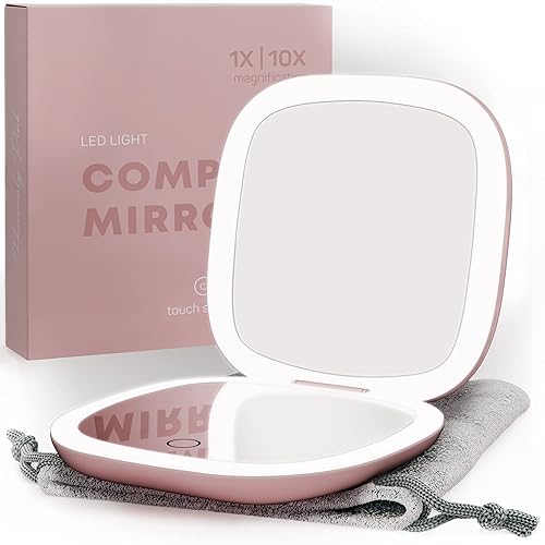 Mavoro LED Lighted Travel Makeup Mirror, Rechargeable, 1x/10x Magnification - Daylight LED, Pocket or Purse Mirror, Small Travel