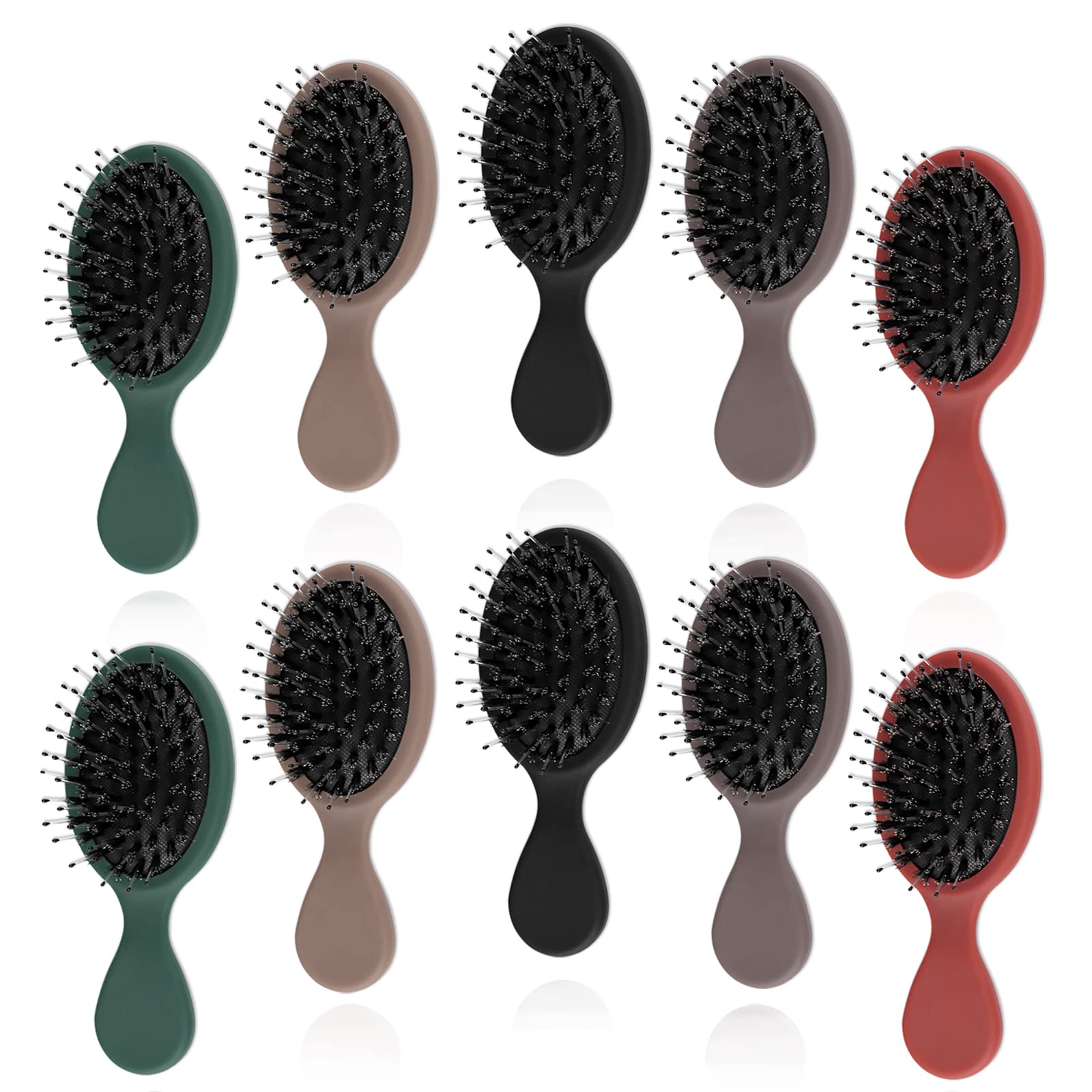 10 Pack Mini Boar Bristle Brush Individually Wrapped, Boar and Nylon Bristles Adds Shine, Promote Hair Growth, Scalp Massage and